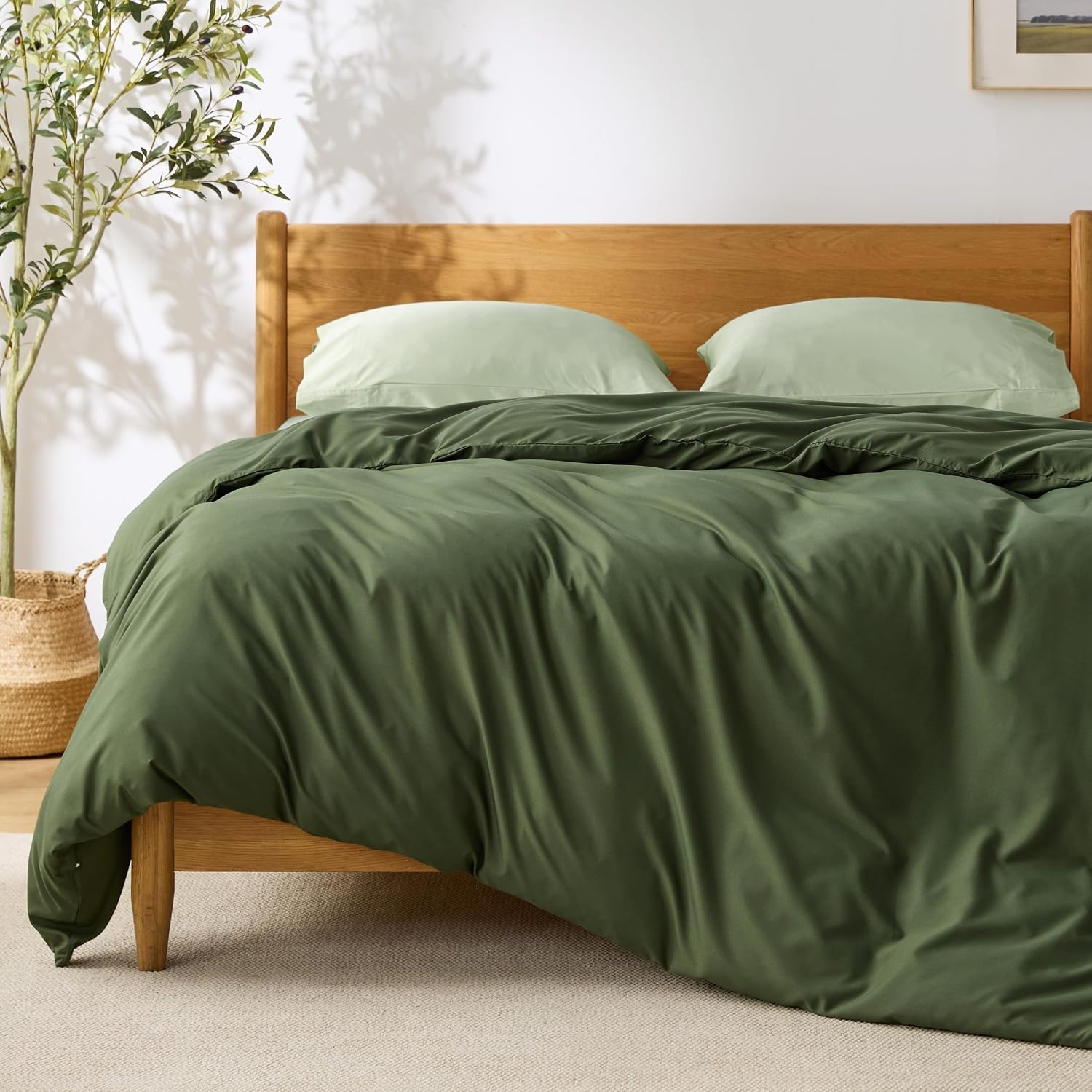image:imageBedsure Duvet Cover TwinTwin XL Size Soft Double Brushed Bedding Set for Kids amp Adults Zipper Closure 2 Pieces Includes 1 Duvet Cover 68x90 amp 1 Pillow Sham NO Comforter White02 Olive Green