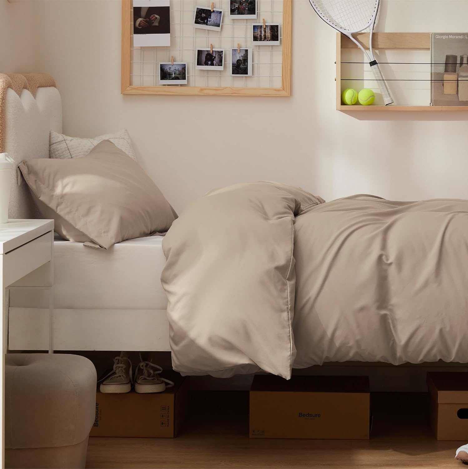 image:imageBedsure Duvet Cover TwinTwin XL Size Soft Double Brushed Bedding Set for Kids amp Adults Zipper Closure 2 Pieces Includes 1 Duvet Cover 68x90 amp 1 Pillow Sham NO Comforter White07 Light Brown