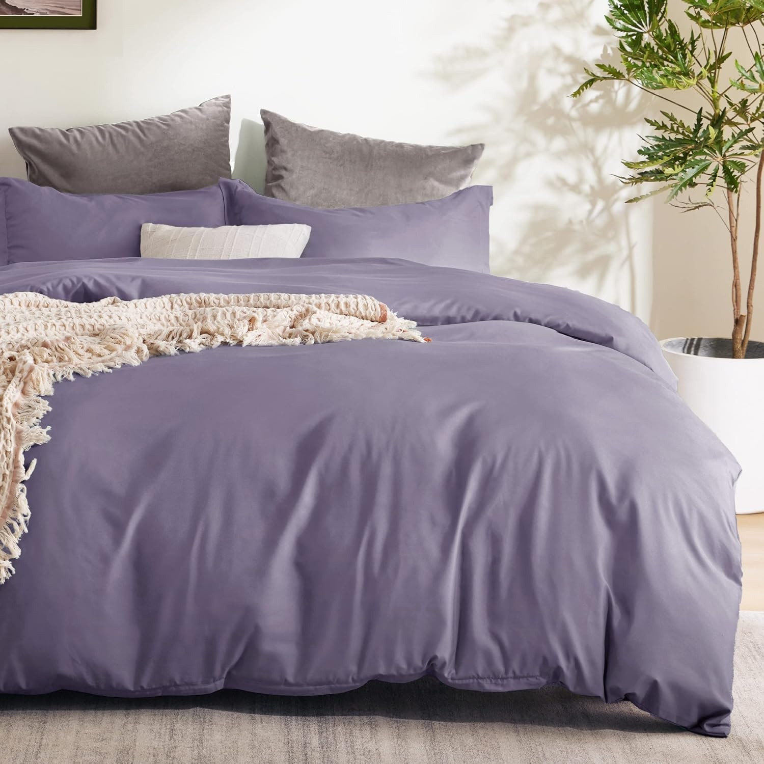 image:imageBedsure Duvet Cover TwinTwin XL Size Soft Double Brushed Bedding Set for Kids amp Adults Zipper Closure 2 Pieces Includes 1 Duvet Cover 68x90 amp 1 Pillow Sham NO Comforter White05 Dusty Purple