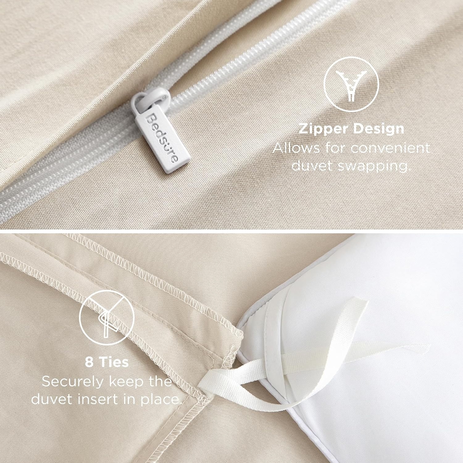 image:imageBedsure Duvet Cover TwinTwin XL Size Soft Double Brushed Bedding Set for Kids amp Adults Zipper Closure 2 Pieces Includes 1 Duvet Cover 68x90 amp 1 Pillow Sham NO Comforter White03 Light Beige