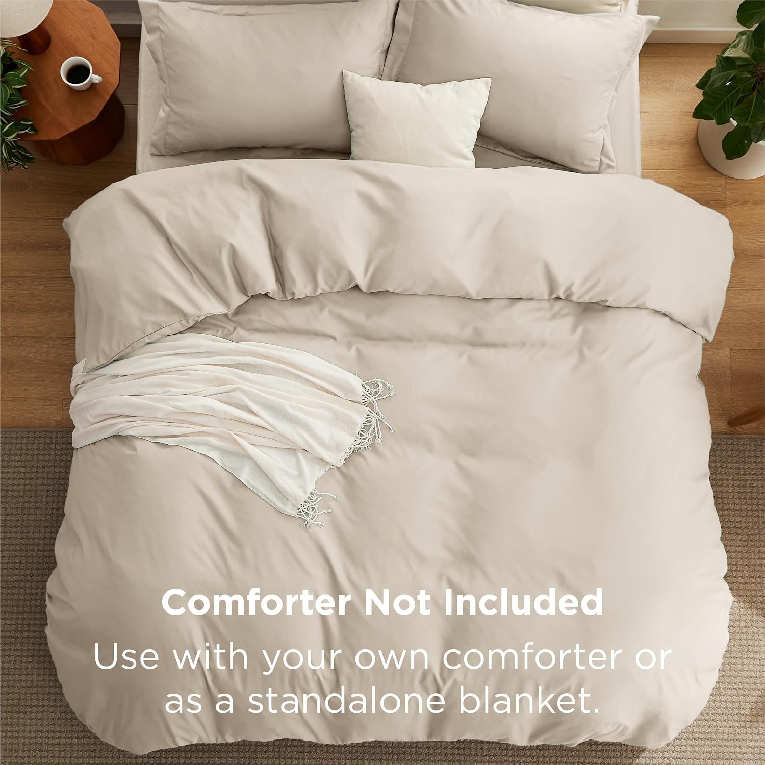 image:imageBedsure Duvet Cover TwinTwin XL Size Soft Double Brushed Bedding Set for Kids amp Adults Zipper Closure 2 Pieces Includes 1 Duvet Cover 68x90 amp 1 Pillow Sham NO Comforter White00 Beige