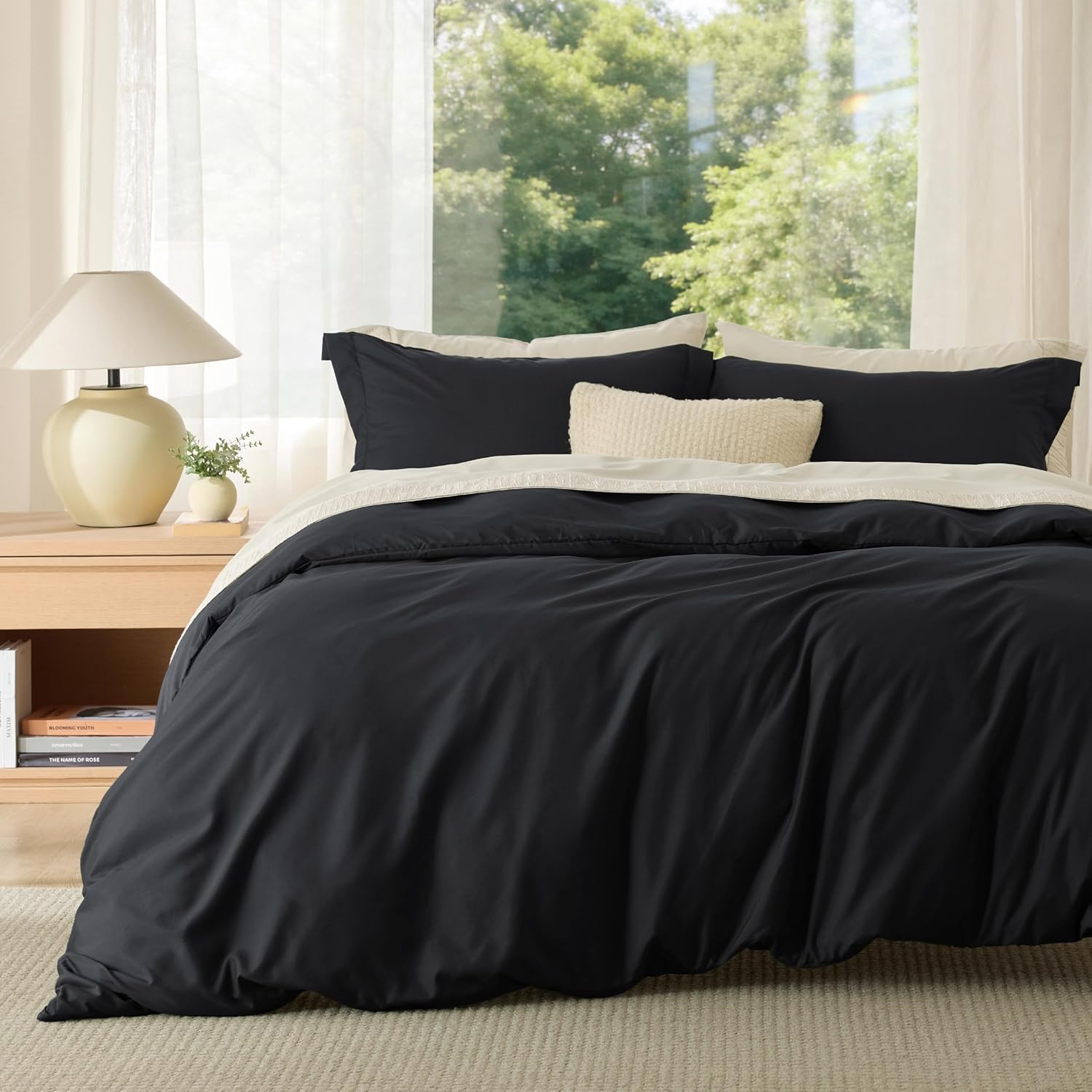 image:imageBedsure Duvet Cover TwinTwin XL Size Soft Double Brushed Bedding Set for Kids amp Adults Zipper Closure 2 Pieces Includes 1 Duvet Cover 68x90 amp 1 Pillow Sham NO Comforter White02 Black