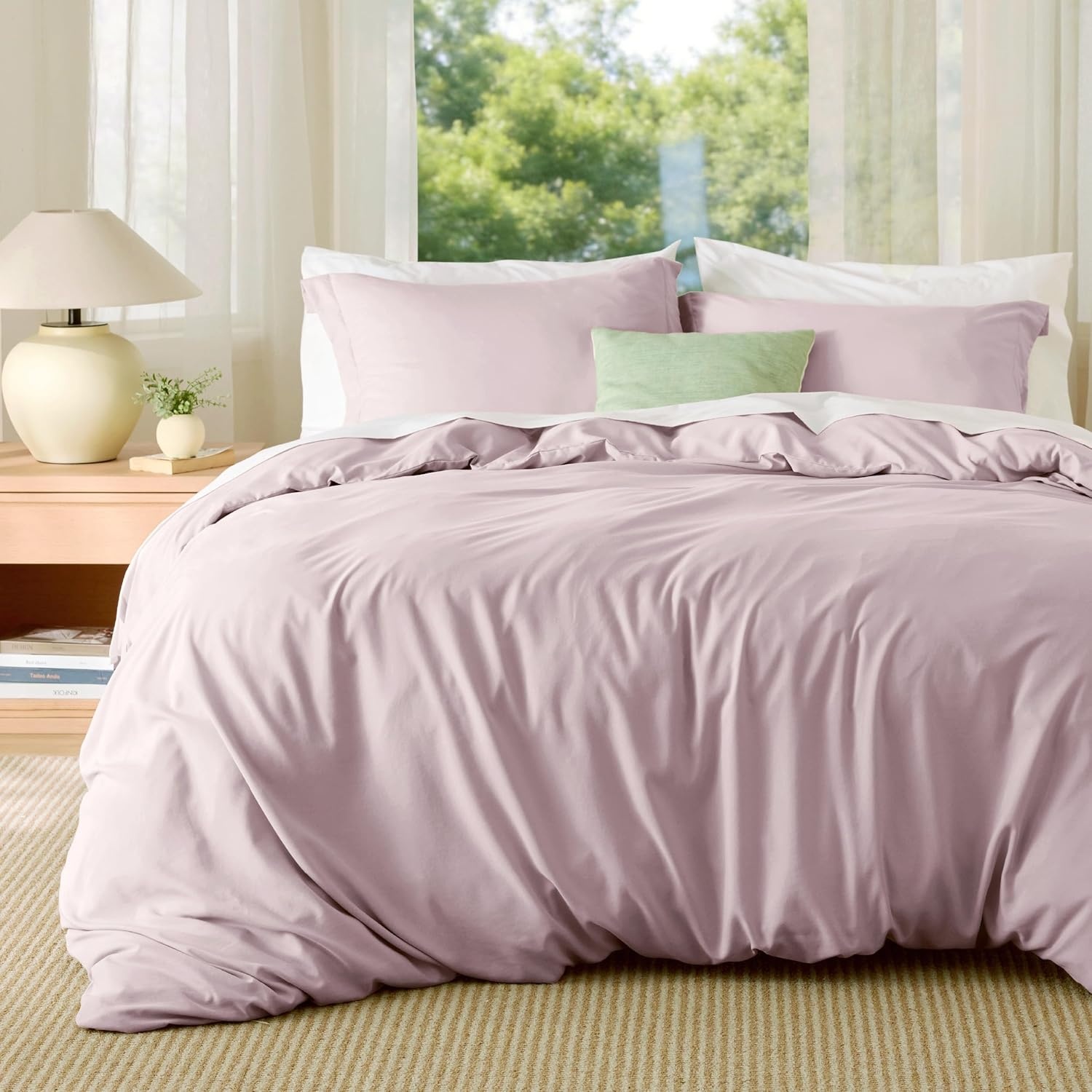 image:imageBedsure Duvet Cover TwinTwin XL Size Soft Double Brushed Bedding Set for Kids amp Adults Zipper Closure 2 Pieces Includes 1 Duvet Cover 68x90 amp 1 Pillow Sham NO Comforter White08 Pink Mocha