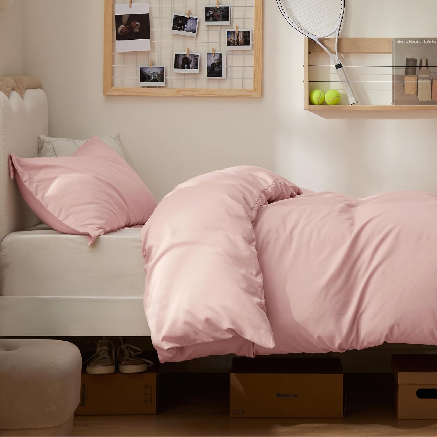 image:imageBedsure Duvet Cover TwinTwin XL Size Soft Double Brushed Bedding Set for Kids amp Adults Zipper Closure 2 Pieces Includes 1 Duvet Cover 68x90 amp 1 Pillow Sham NO Comforter White08 Pink