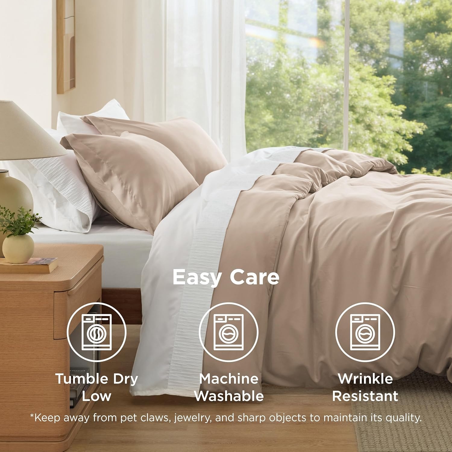 image:imageBedsure Duvet Cover TwinTwin XL Size Soft Double Brushed Bedding Set for Kids amp Adults Zipper Closure 2 Pieces Includes 1 Duvet Cover 68x90 amp 1 Pillow Sham NO Comforter White07 Light Brown