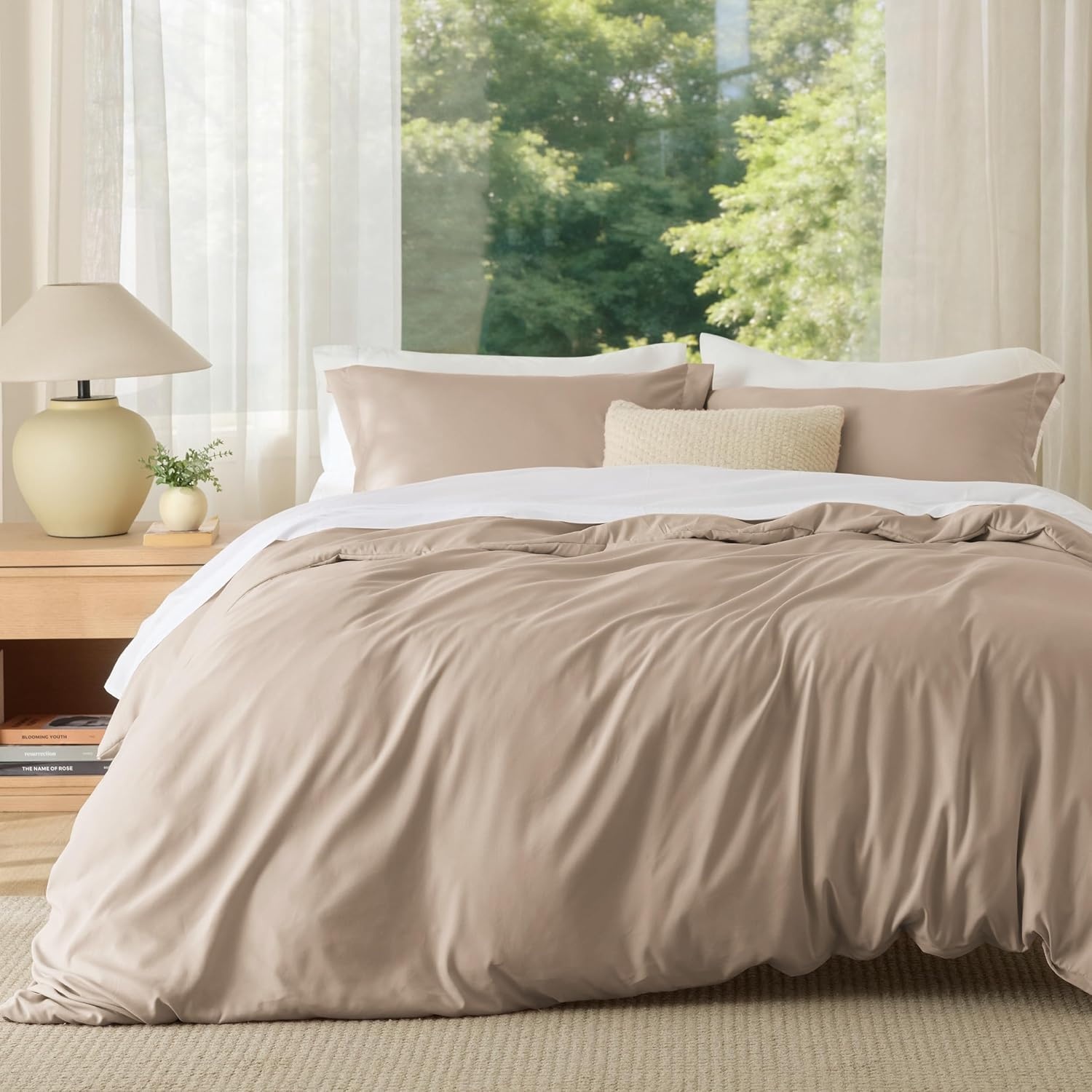 image:imageBedsure Duvet Cover TwinTwin XL Size Soft Double Brushed Bedding Set for Kids amp Adults Zipper Closure 2 Pieces Includes 1 Duvet Cover 68x90 amp 1 Pillow Sham NO Comforter White07 Light Brown