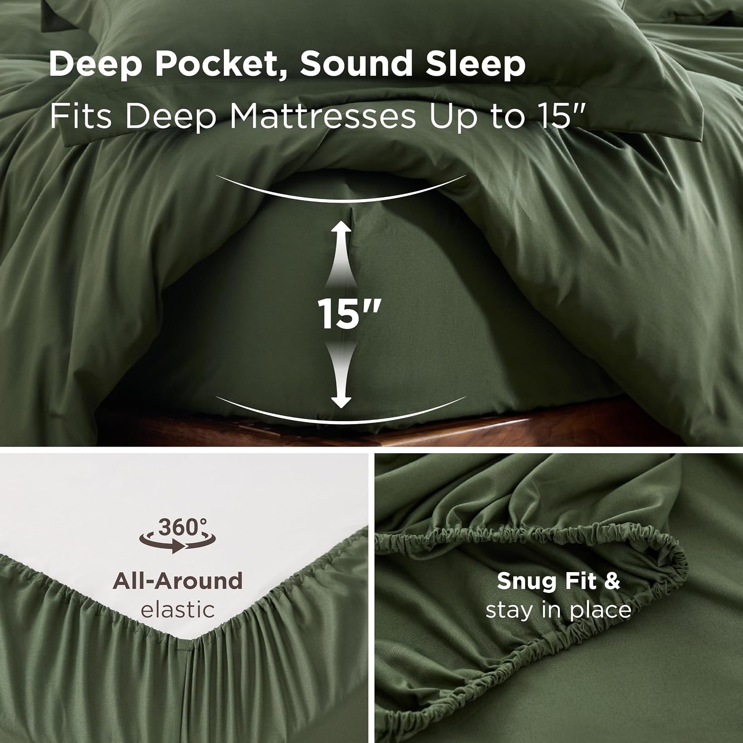 image:imageBedsure Duvet Cover TwinTwin XL Size Soft Double Brushed Bedding Set for Kids amp Adults Zipper Closure 2 Pieces Includes 1 Duvet Cover 68x90 amp 1 Pillow Sham NO Comforter White02 Olive Green