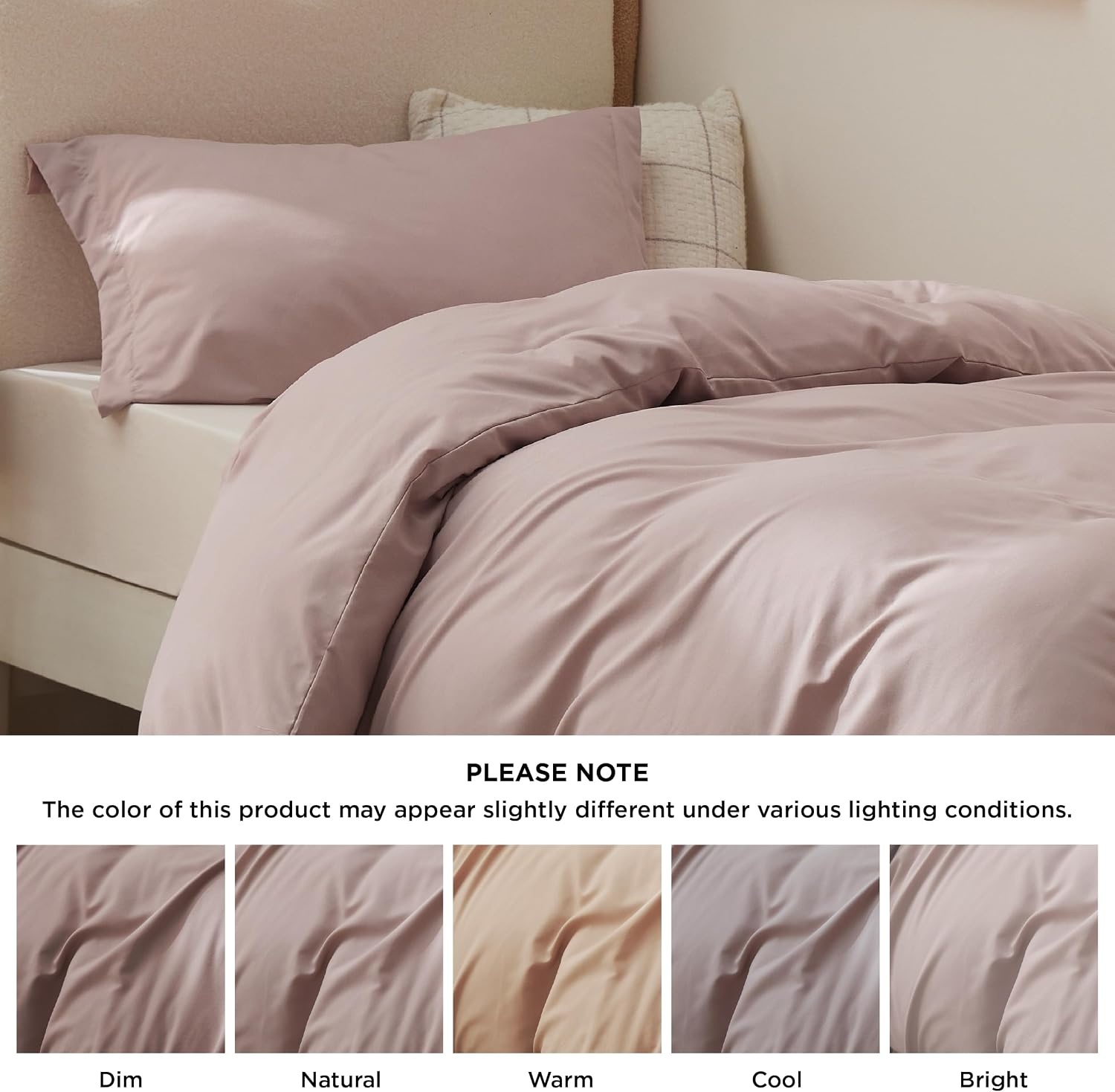 image:imageBedsure Duvet Cover TwinTwin XL Size Soft Double Brushed Bedding Set for Kids amp Adults Zipper Closure 2 Pieces Includes 1 Duvet Cover 68x90 amp 1 Pillow Sham NO Comforter White08 Dusty Rose