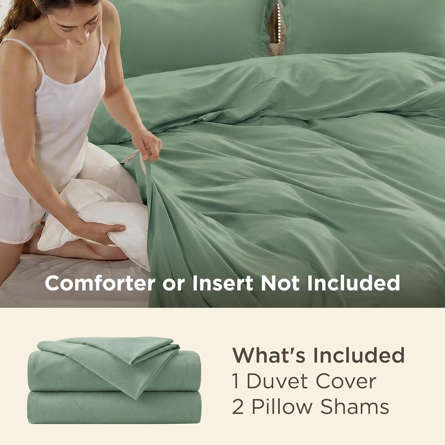 image:imageBedsure Duvet Cover TwinTwin XL Size Soft Double Brushed Bedding Set for Kids amp Adults Zipper Closure 2 Pieces Includes 1 Duvet Cover 68x90 amp 1 Pillow Sham NO Comforter White04 Sage Green