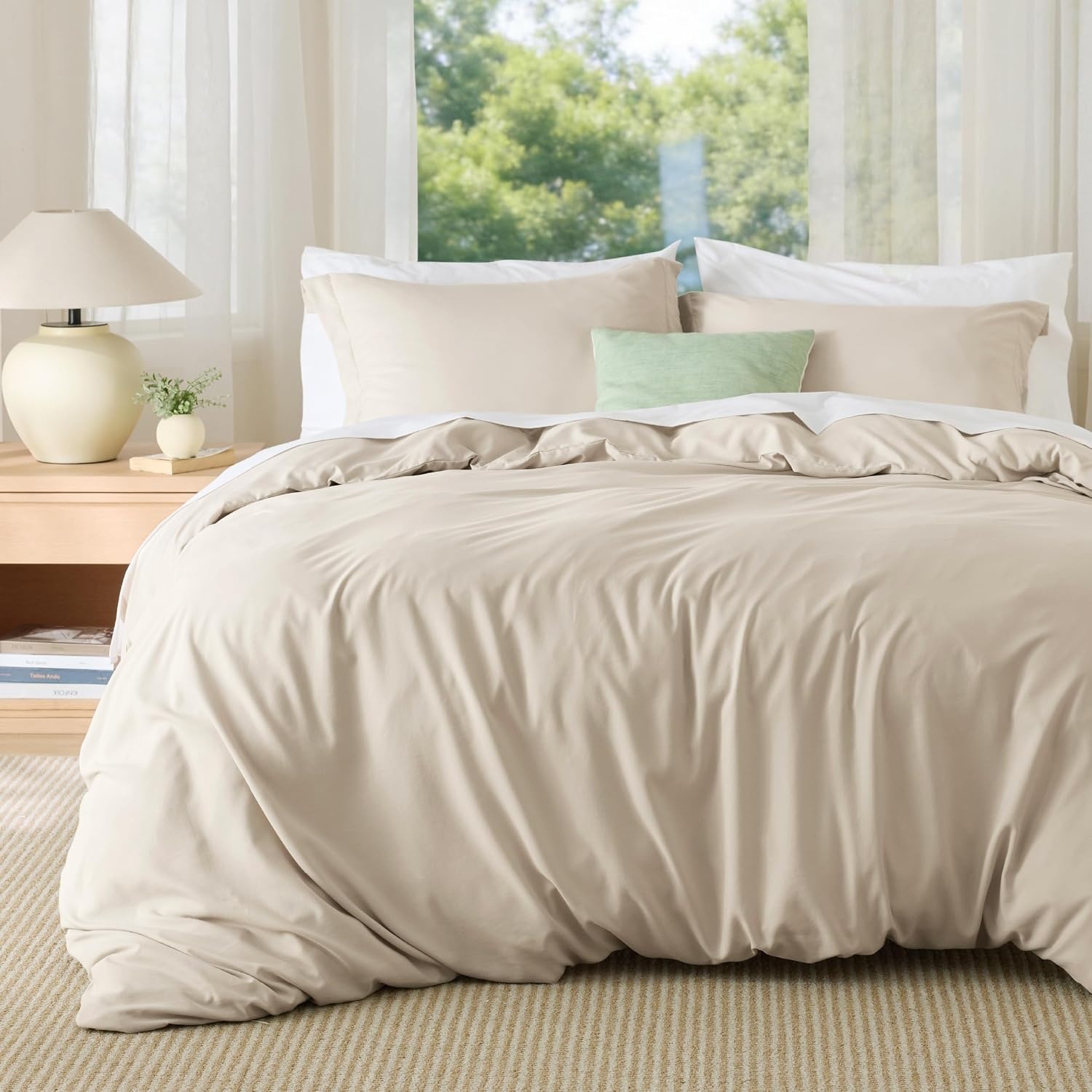 image:imageBedsure Duvet Cover TwinTwin XL Size Soft Double Brushed Bedding Set for Kids amp Adults Zipper Closure 2 Pieces Includes 1 Duvet Cover 68x90 amp 1 Pillow Sham NO Comforter White00 Beige