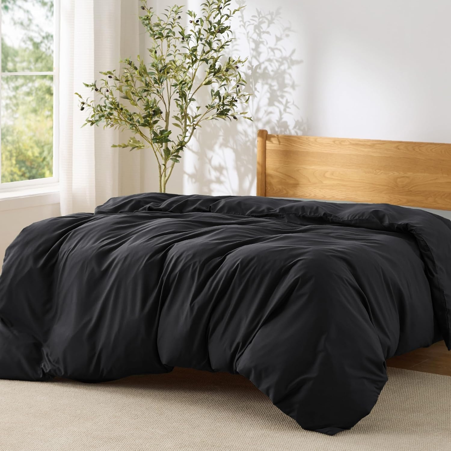 image:imageBedsure Duvet Cover TwinTwin XL Size Soft Double Brushed Bedding Set for Kids amp Adults Zipper Closure 2 Pieces Includes 1 Duvet Cover 68x90 amp 1 Pillow Sham NO Comforter White02 Black