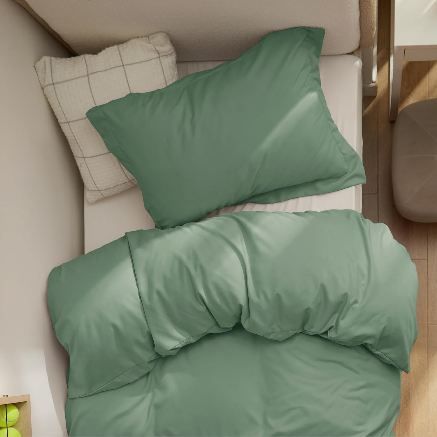 image:imageBedsure Duvet Cover TwinTwin XL Size Soft Double Brushed Bedding Set for Kids amp Adults Zipper Closure 2 Pieces Includes 1 Duvet Cover 68x90 amp 1 Pillow Sham NO Comforter White04 Sage Green