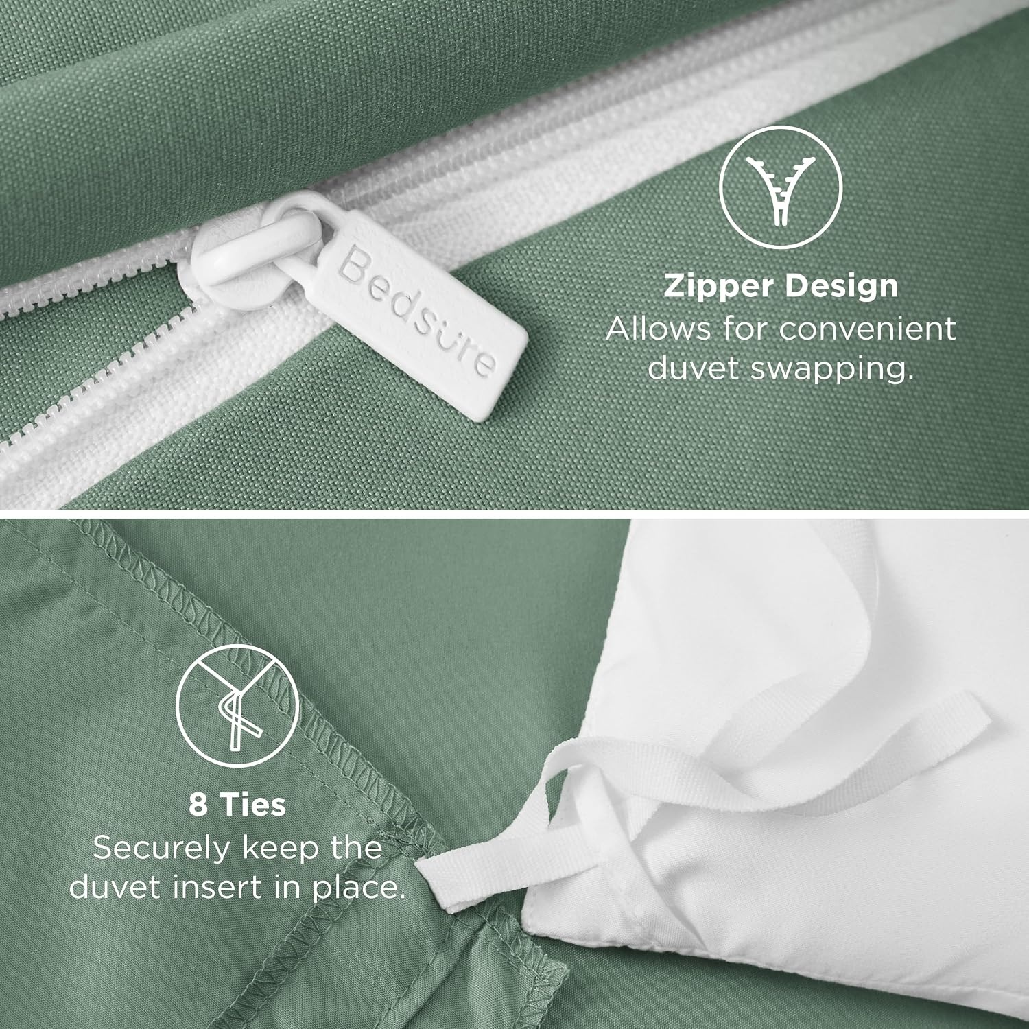 image:imageBedsure Duvet Cover TwinTwin XL Size Soft Double Brushed Bedding Set for Kids amp Adults Zipper Closure 2 Pieces Includes 1 Duvet Cover 68x90 amp 1 Pillow Sham NO Comforter White04 Sage Green