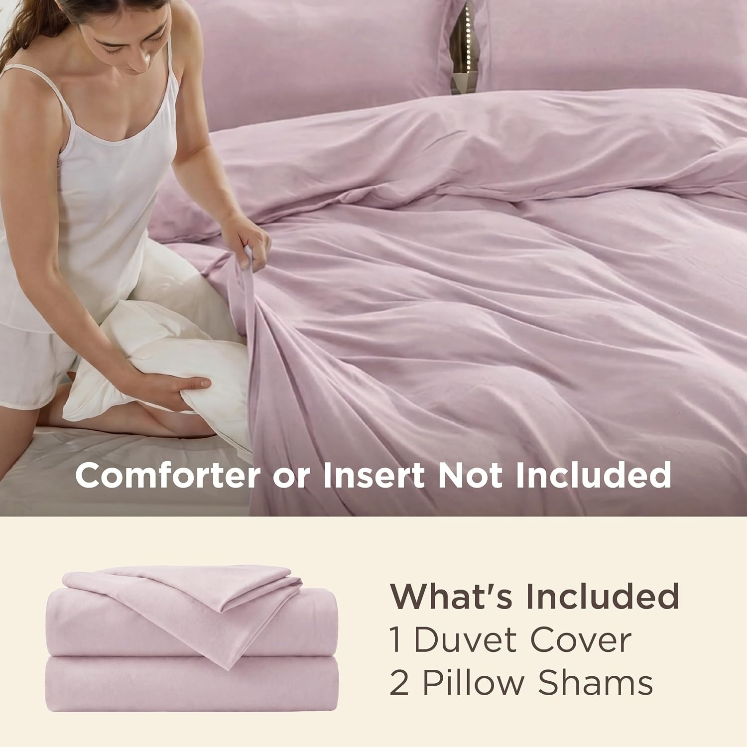 image:imageBedsure Duvet Cover TwinTwin XL Size Soft Double Brushed Bedding Set for Kids amp Adults Zipper Closure 2 Pieces Includes 1 Duvet Cover 68x90 amp 1 Pillow Sham NO Comforter White08 Pink Mocha