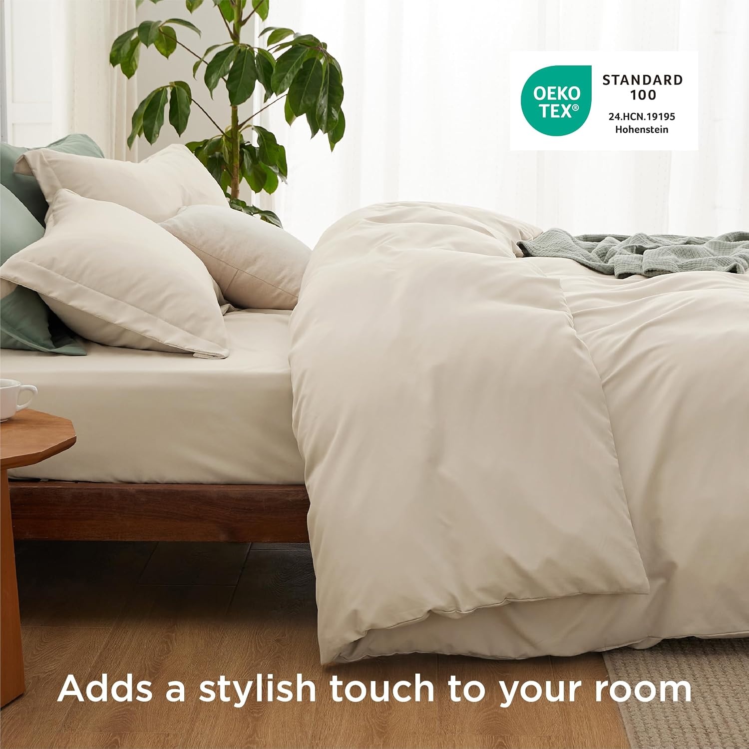 image:imageBedsure Duvet Cover TwinTwin XL Size Soft Double Brushed Bedding Set for Kids amp Adults Zipper Closure 2 Pieces Includes 1 Duvet Cover 68x90 amp 1 Pillow Sham NO Comforter White00 Beige
