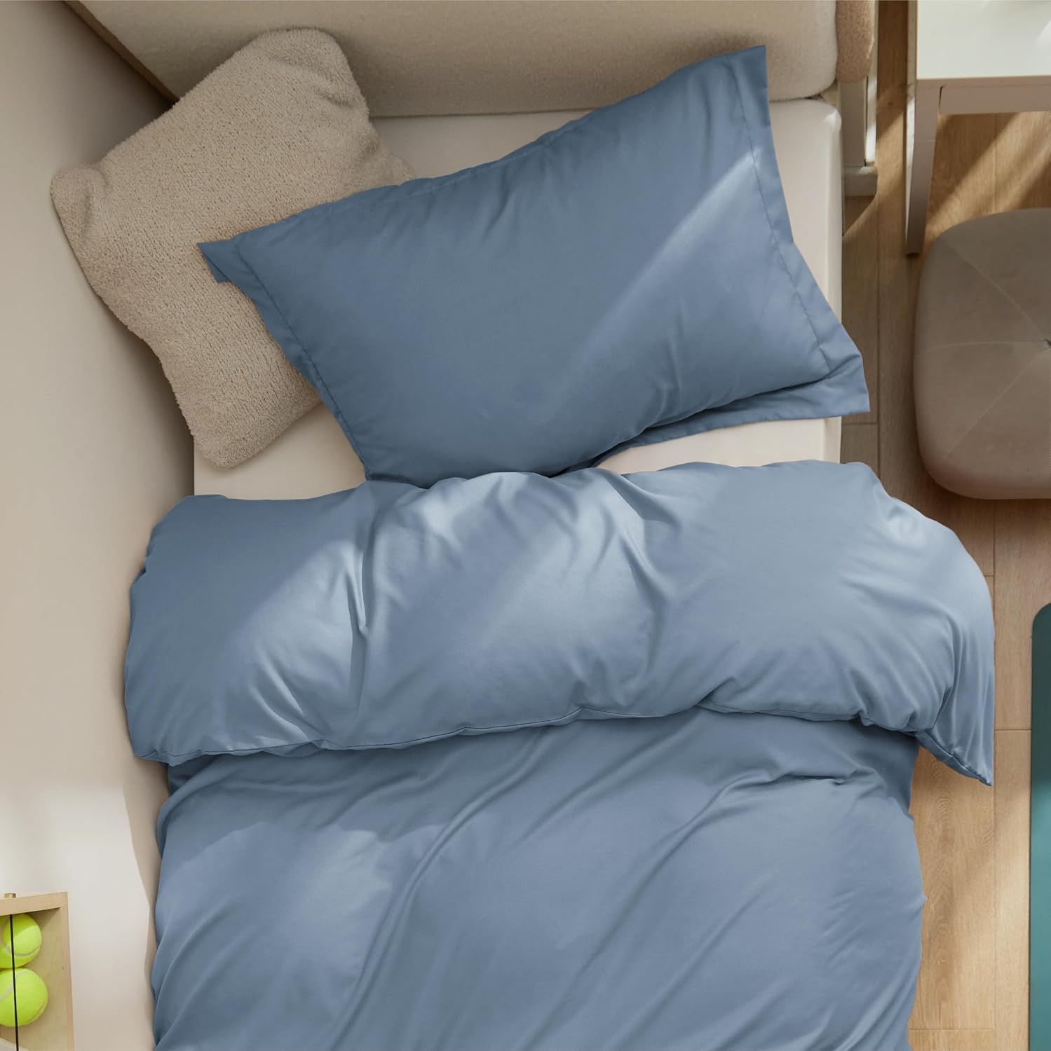 image:imageBedsure Duvet Cover TwinTwin XL Size Soft Double Brushed Bedding Set for Kids amp Adults Zipper Closure 2 Pieces Includes 1 Duvet Cover 68x90 amp 1 Pillow Sham NO Comforter White06 Dusty Blue