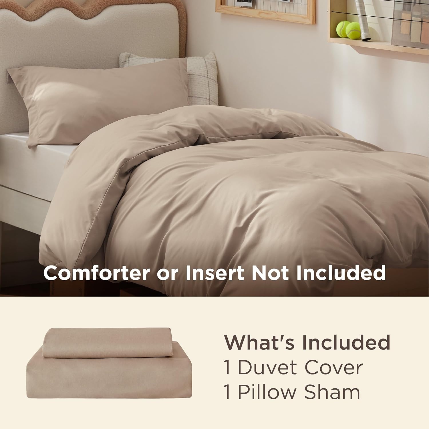 image:imageBedsure Duvet Cover TwinTwin XL Size Soft Double Brushed Bedding Set for Kids amp Adults Zipper Closure 2 Pieces Includes 1 Duvet Cover 68x90 amp 1 Pillow Sham NO Comforter White07 Light Brown