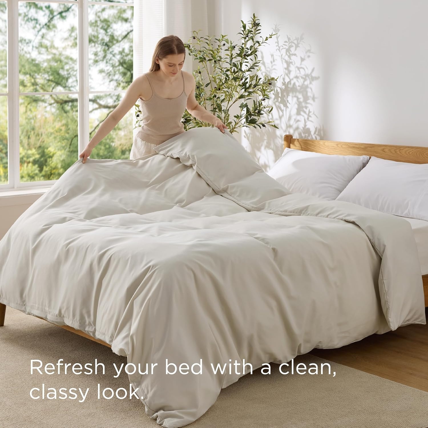 image:imageBedsure Duvet Cover TwinTwin XL Size Soft Double Brushed Bedding Set for Kids amp Adults Zipper Closure 2 Pieces Includes 1 Duvet Cover 68x90 amp 1 Pillow Sham NO Comforter White03 Light Beige