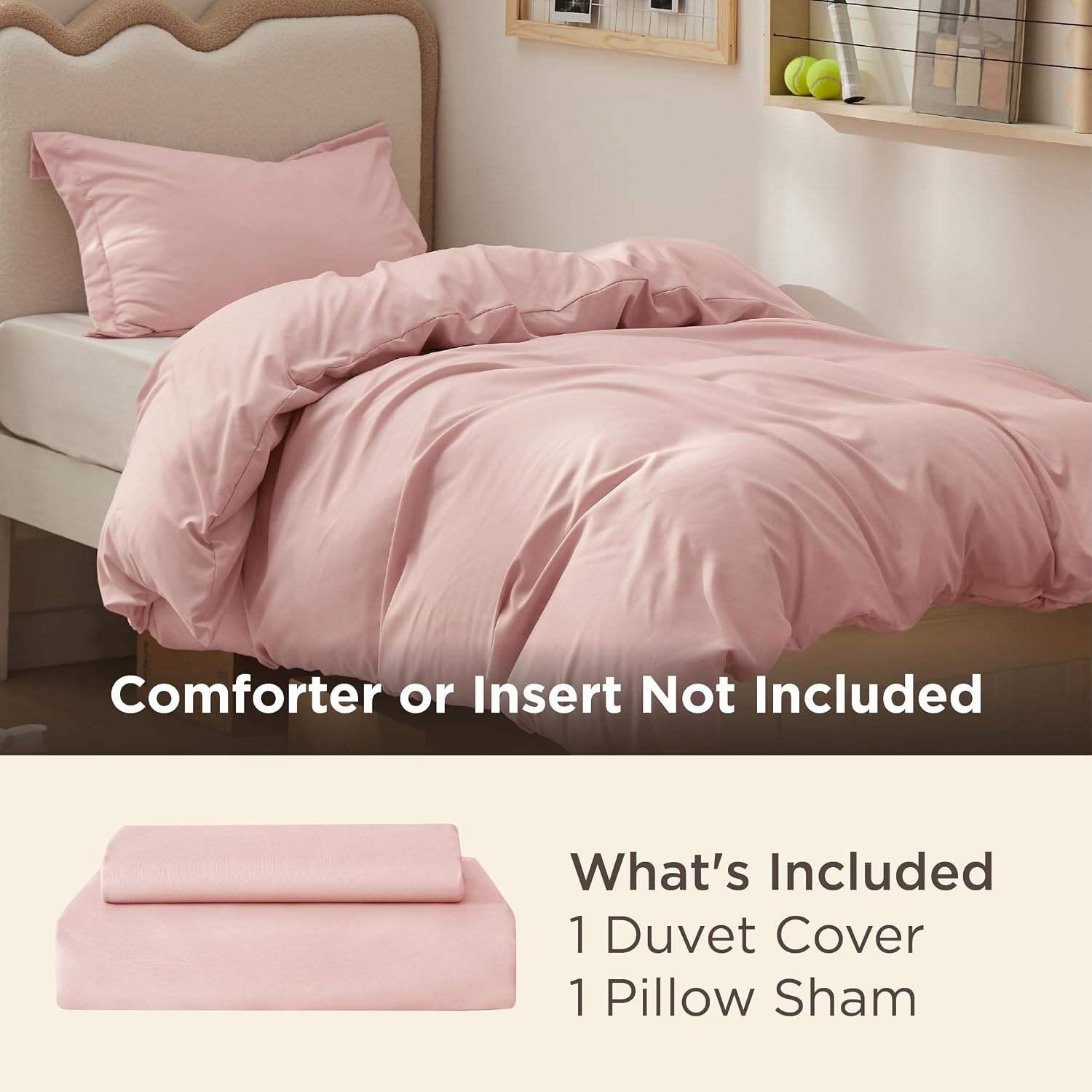 image:imageBedsure Duvet Cover TwinTwin XL Size Soft Double Brushed Bedding Set for Kids amp Adults Zipper Closure 2 Pieces Includes 1 Duvet Cover 68x90 amp 1 Pillow Sham NO Comforter White08 Pink