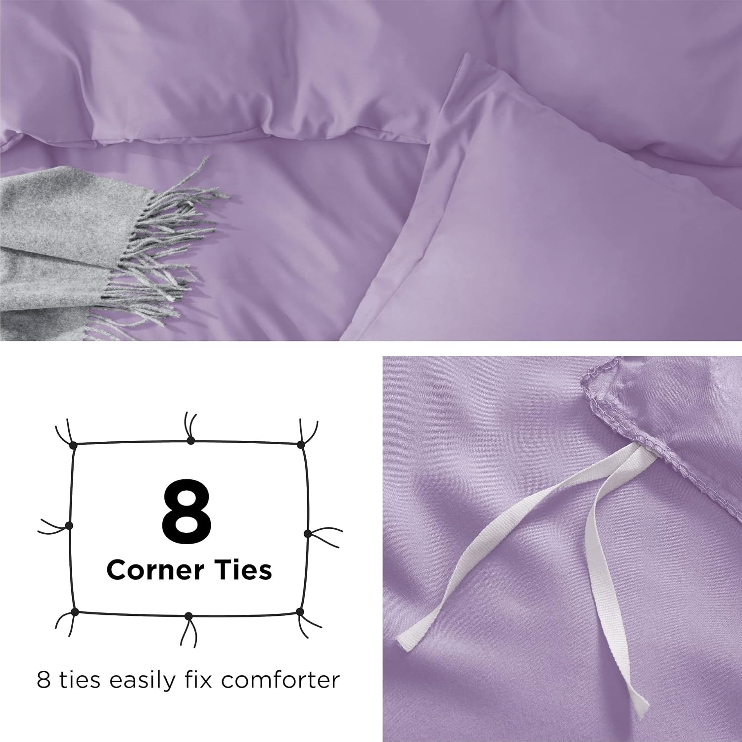 image:imageBedsure Duvet Cover TwinTwin XL Size Soft Double Brushed Bedding Set for Kids amp Adults Zipper Closure 2 Pieces Includes 1 Duvet Cover 68x90 amp 1 Pillow Sham NO Comforter White05 Light Purple