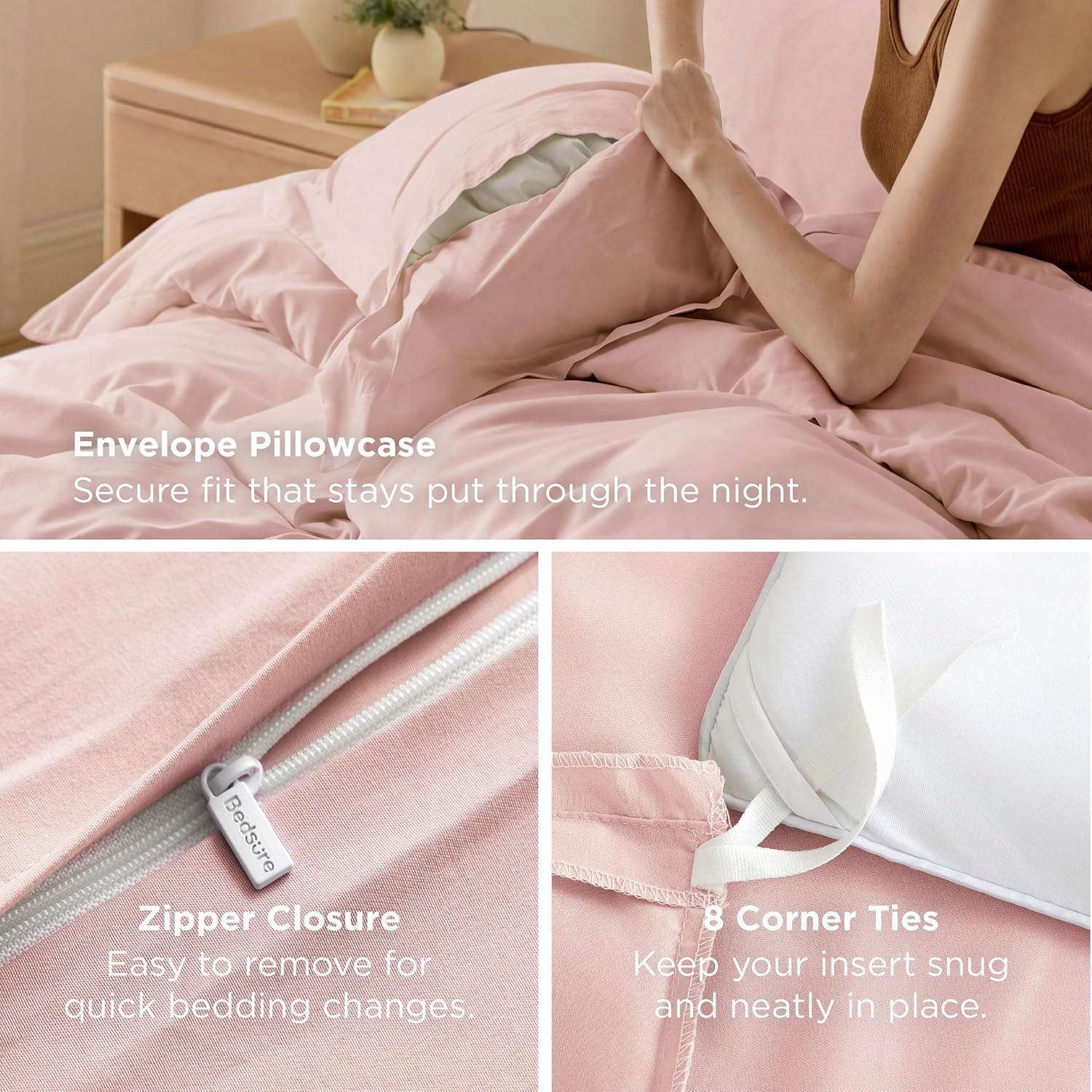 image:imageBedsure Duvet Cover TwinTwin XL Size Soft Double Brushed Bedding Set for Kids amp Adults Zipper Closure 2 Pieces Includes 1 Duvet Cover 68x90 amp 1 Pillow Sham NO Comforter White08 Pink