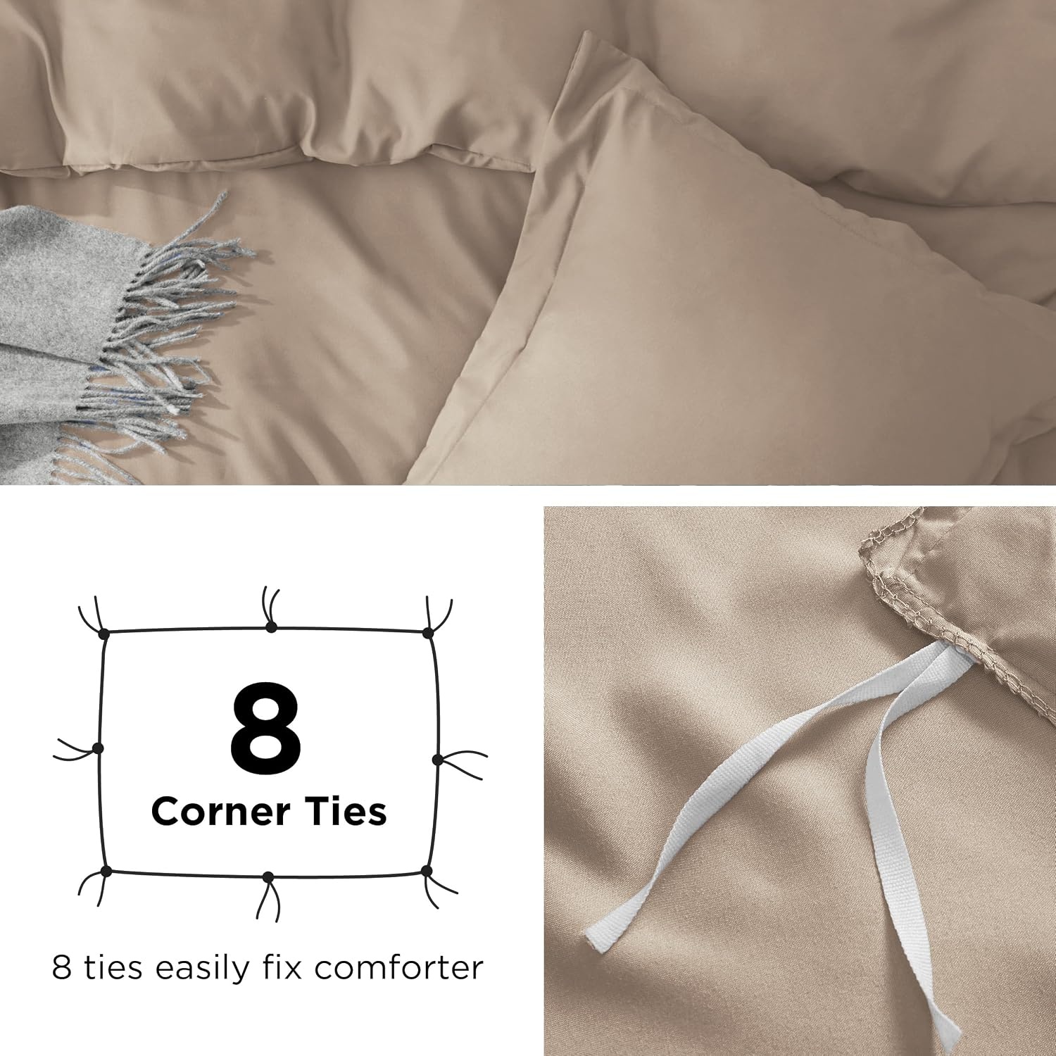 image:imageBedsure Duvet Cover TwinTwin XL Size Soft Double Brushed Bedding Set for Kids amp Adults Zipper Closure 2 Pieces Includes 1 Duvet Cover 68x90 amp 1 Pillow Sham NO Comforter White07 Light Brown
