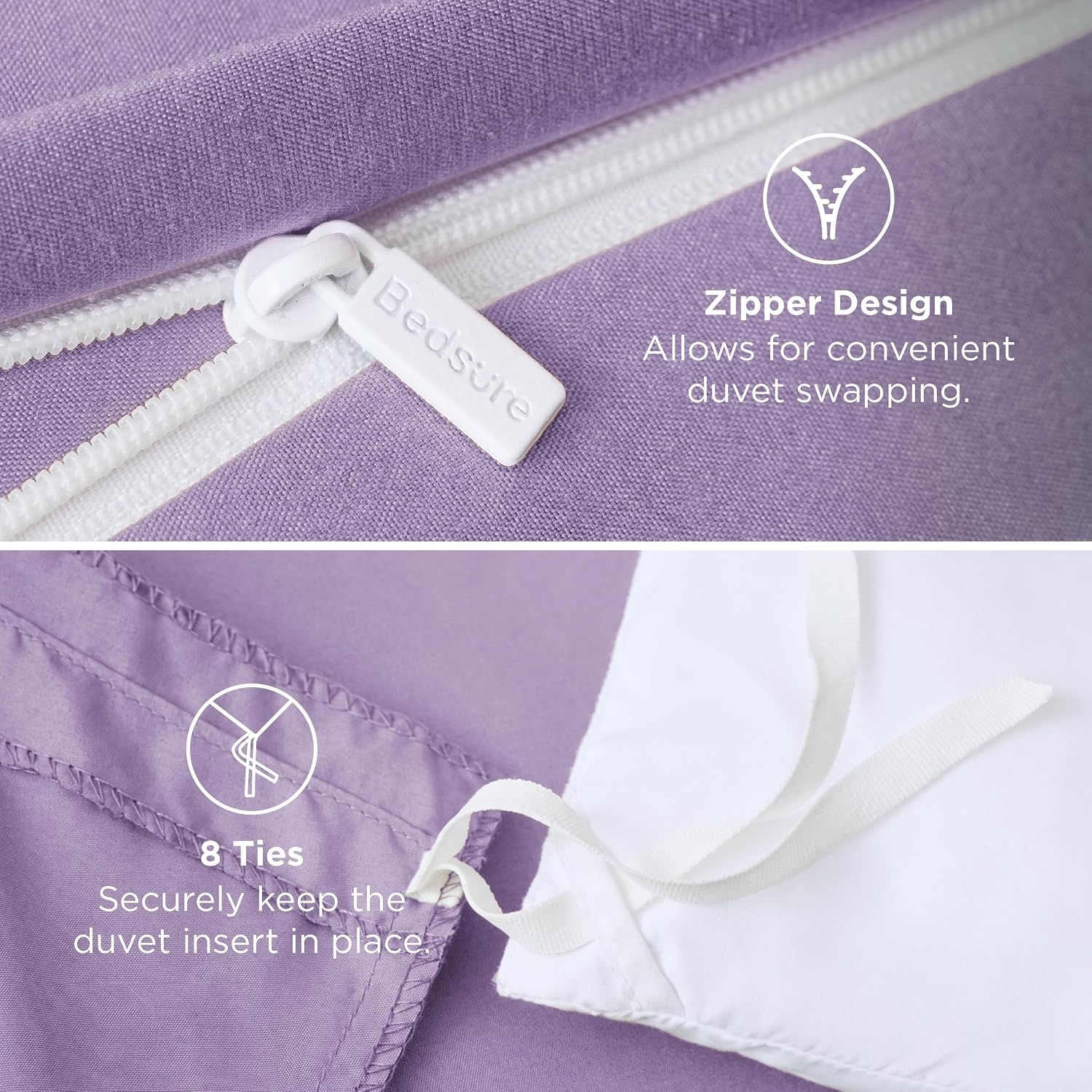 image:imageBedsure Duvet Cover TwinTwin XL Size Soft Double Brushed Bedding Set for Kids amp Adults Zipper Closure 2 Pieces Includes 1 Duvet Cover 68x90 amp 1 Pillow Sham NO Comforter White05 Light Purple