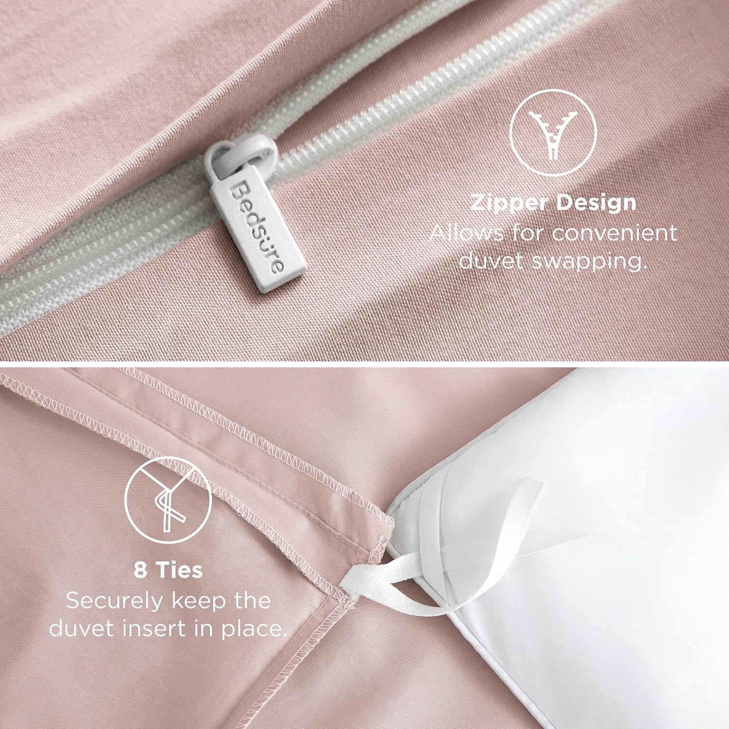 image:imageBedsure Duvet Cover TwinTwin XL Size Soft Double Brushed Bedding Set for Kids amp Adults Zipper Closure 2 Pieces Includes 1 Duvet Cover 68x90 amp 1 Pillow Sham NO Comforter White08 Rose Pink