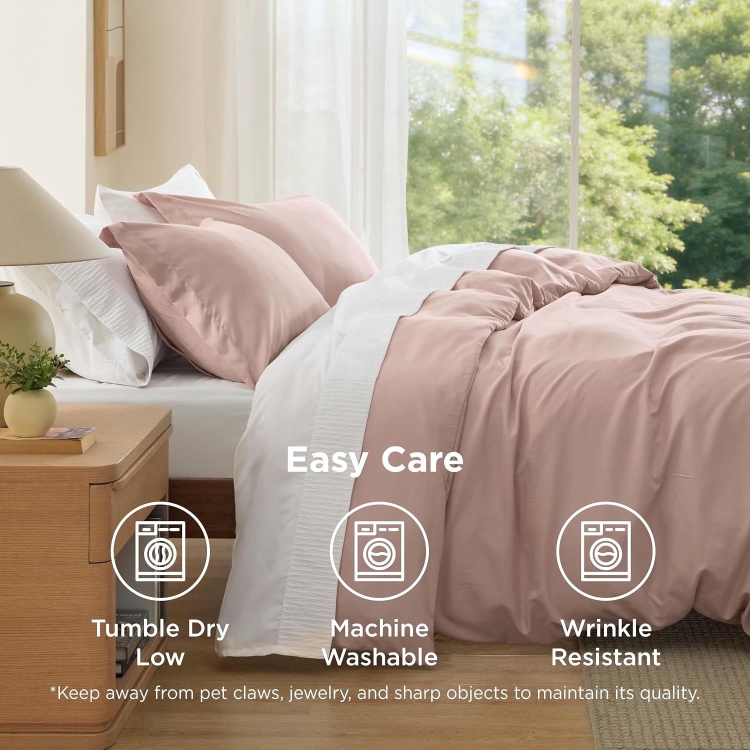 image:imageBedsure Duvet Cover TwinTwin XL Size Soft Double Brushed Bedding Set for Kids amp Adults Zipper Closure 2 Pieces Includes 1 Duvet Cover 68x90 amp 1 Pillow Sham NO Comforter White08 Dusty Rose