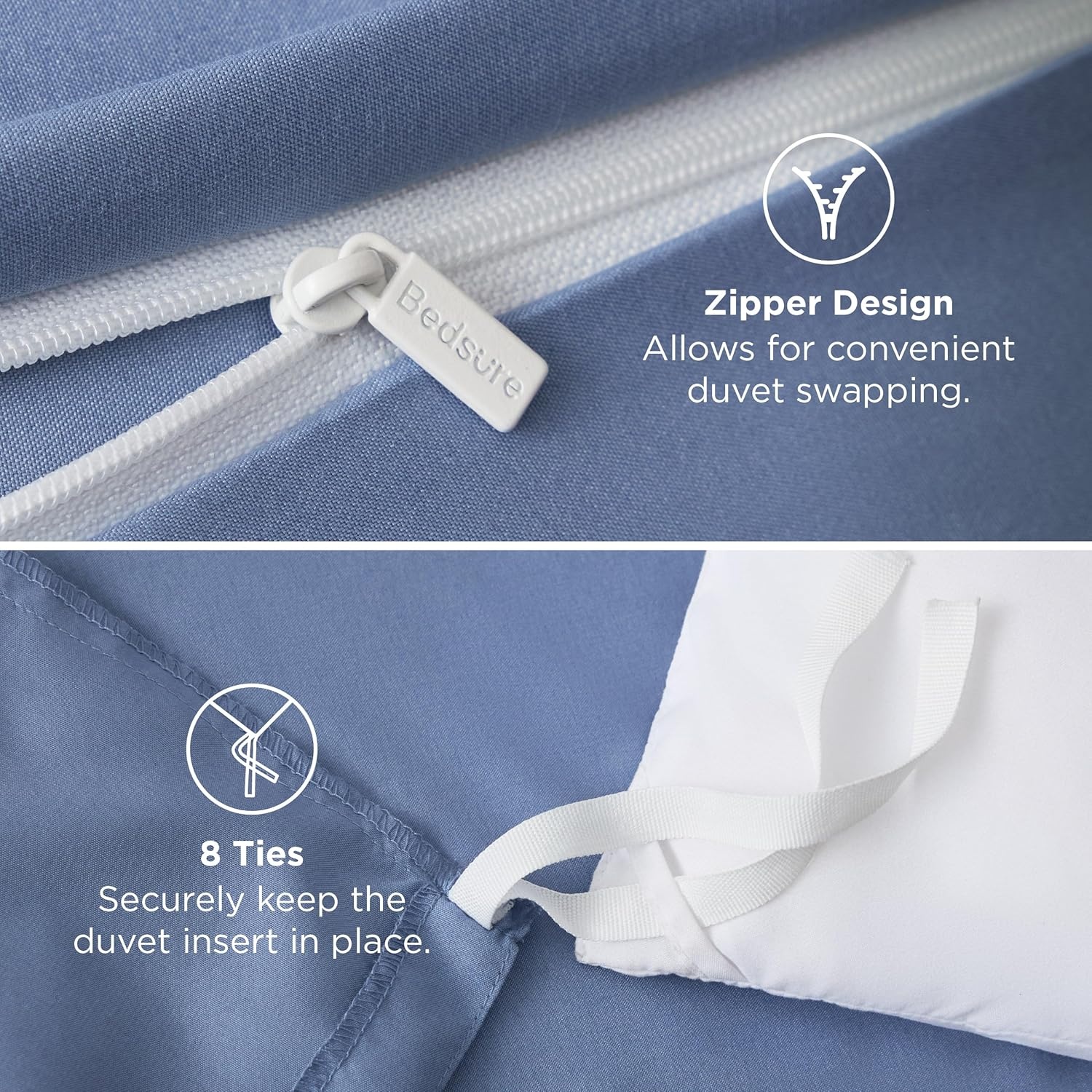 image:imageBedsure Duvet Cover TwinTwin XL Size Soft Double Brushed Bedding Set for Kids amp Adults Zipper Closure 2 Pieces Includes 1 Duvet Cover 68x90 amp 1 Pillow Sham NO Comforter White06 Slate Blue
