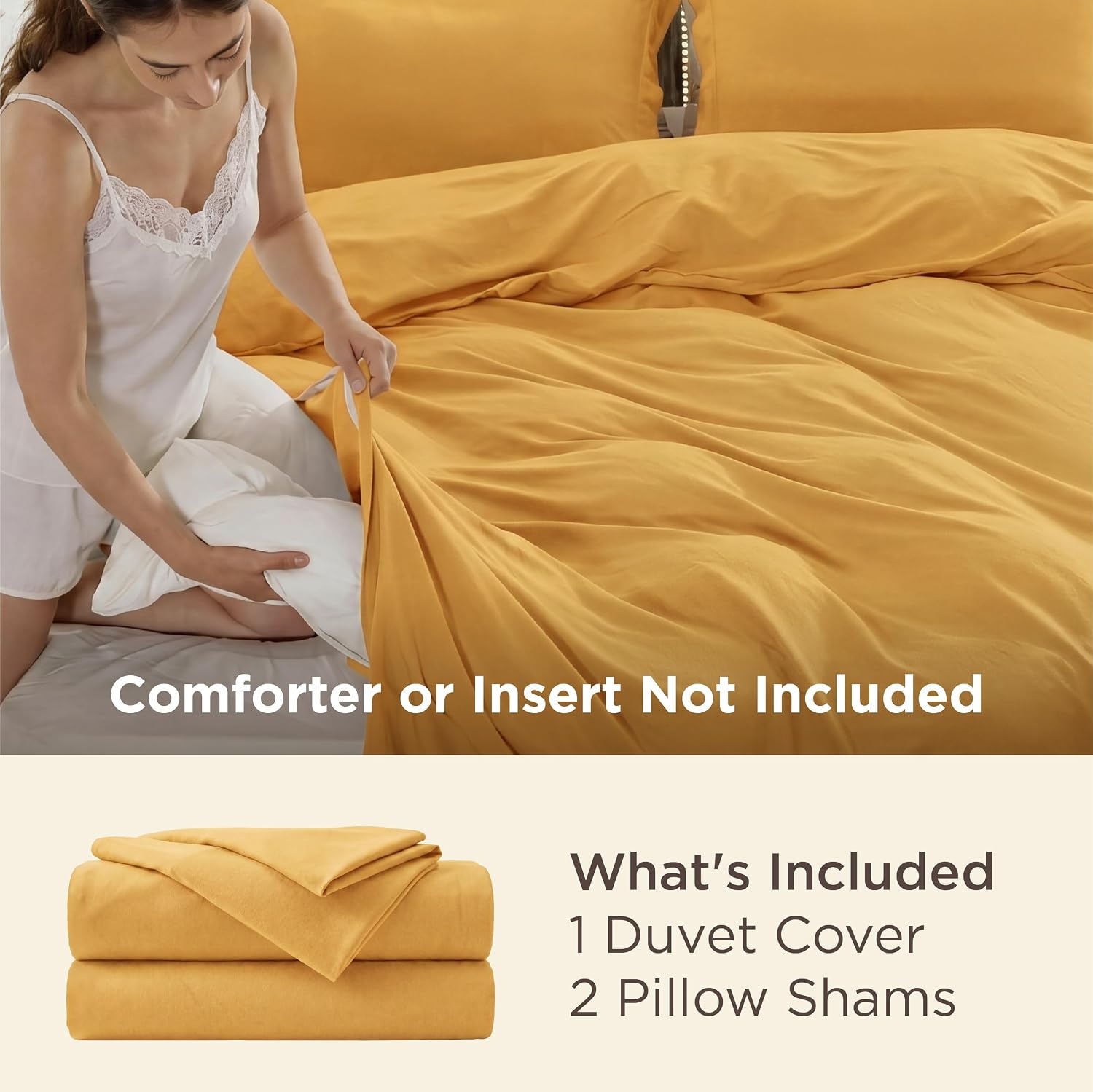 image:imageBedsure Duvet Cover TwinTwin XL Size Soft Double Brushed Bedding Set for Kids amp Adults Zipper Closure 2 Pieces Includes 1 Duvet Cover 68x90 amp 1 Pillow Sham NO Comforter White09 Golden Yellow
