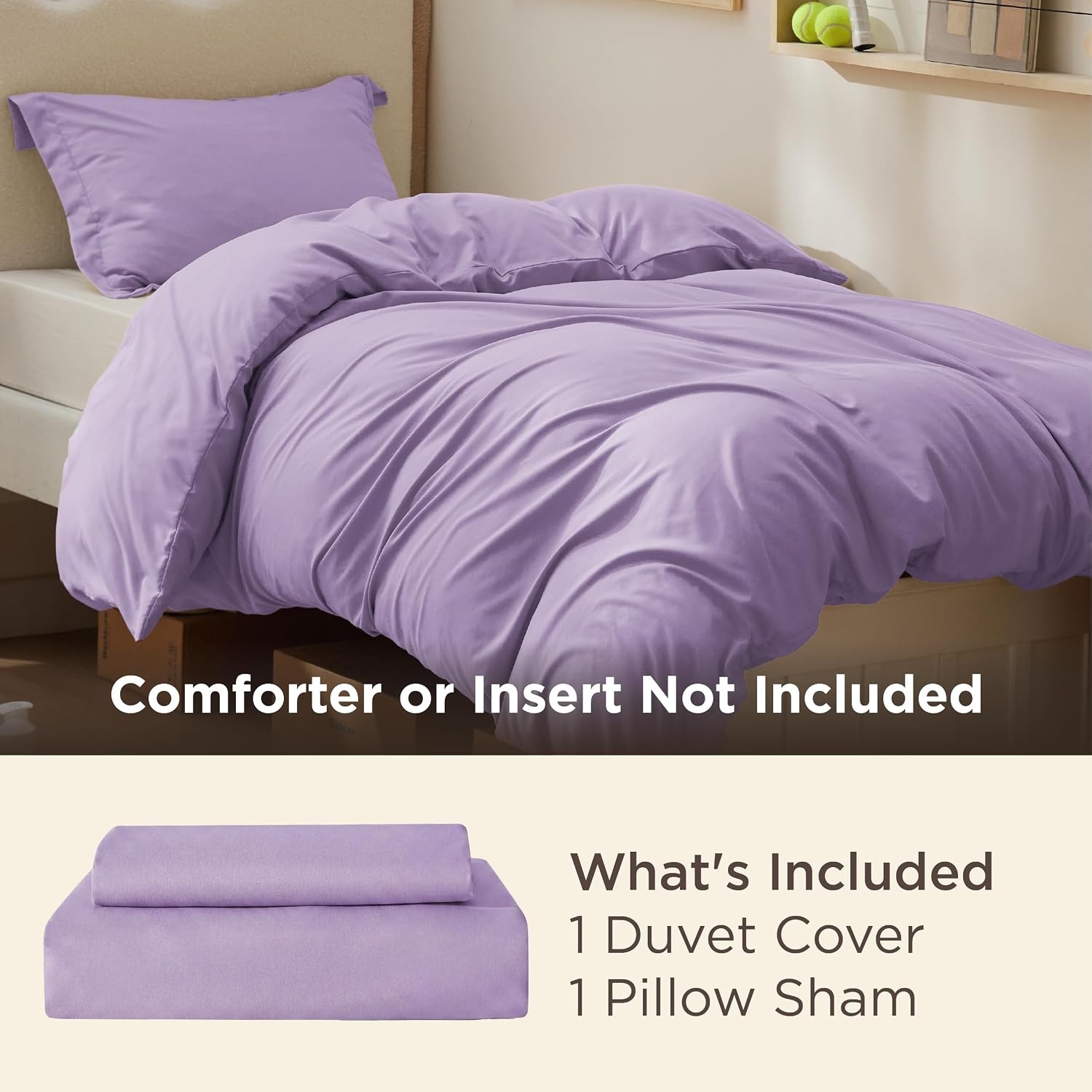 image:imageBedsure Duvet Cover TwinTwin XL Size Soft Double Brushed Bedding Set for Kids amp Adults Zipper Closure 2 Pieces Includes 1 Duvet Cover 68x90 amp 1 Pillow Sham NO Comforter White05 Light Purple