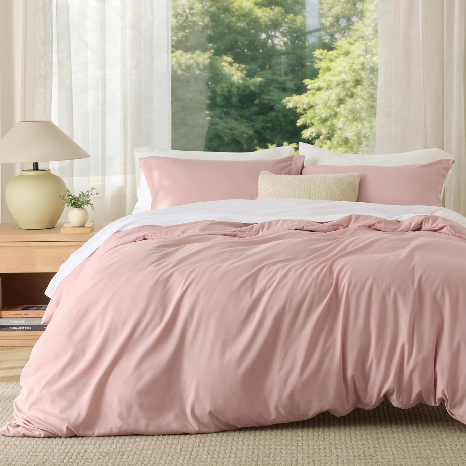 image:imageBedsure Duvet Cover TwinTwin XL Size Soft Double Brushed Bedding Set for Kids amp Adults Zipper Closure 2 Pieces Includes 1 Duvet Cover 68x90 amp 1 Pillow Sham NO Comforter White08 Blush Pink