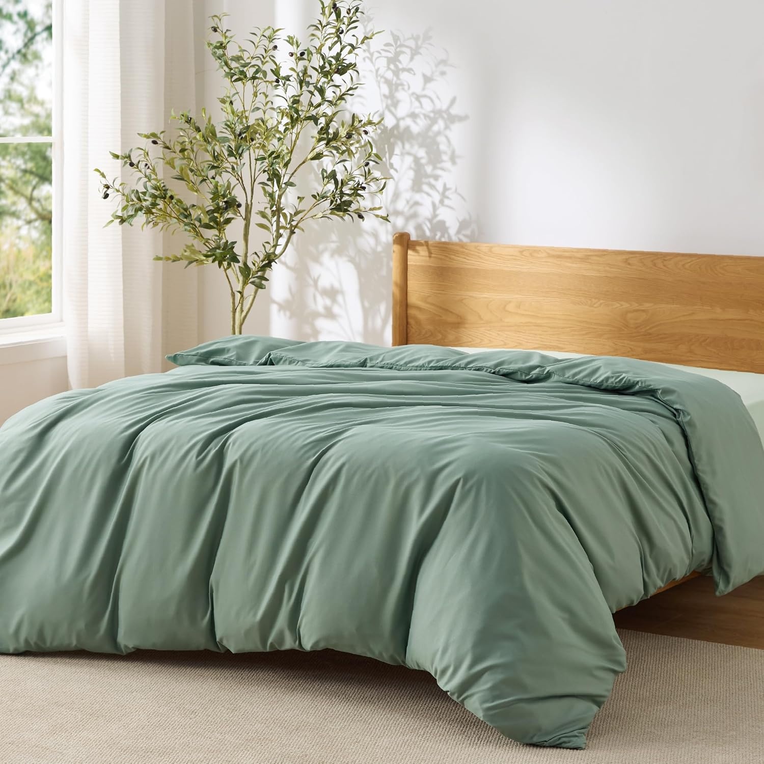 image:imageBedsure Duvet Cover TwinTwin XL Size Soft Double Brushed Bedding Set for Kids amp Adults Zipper Closure 2 Pieces Includes 1 Duvet Cover 68x90 amp 1 Pillow Sham NO Comforter White04 Sage Green
