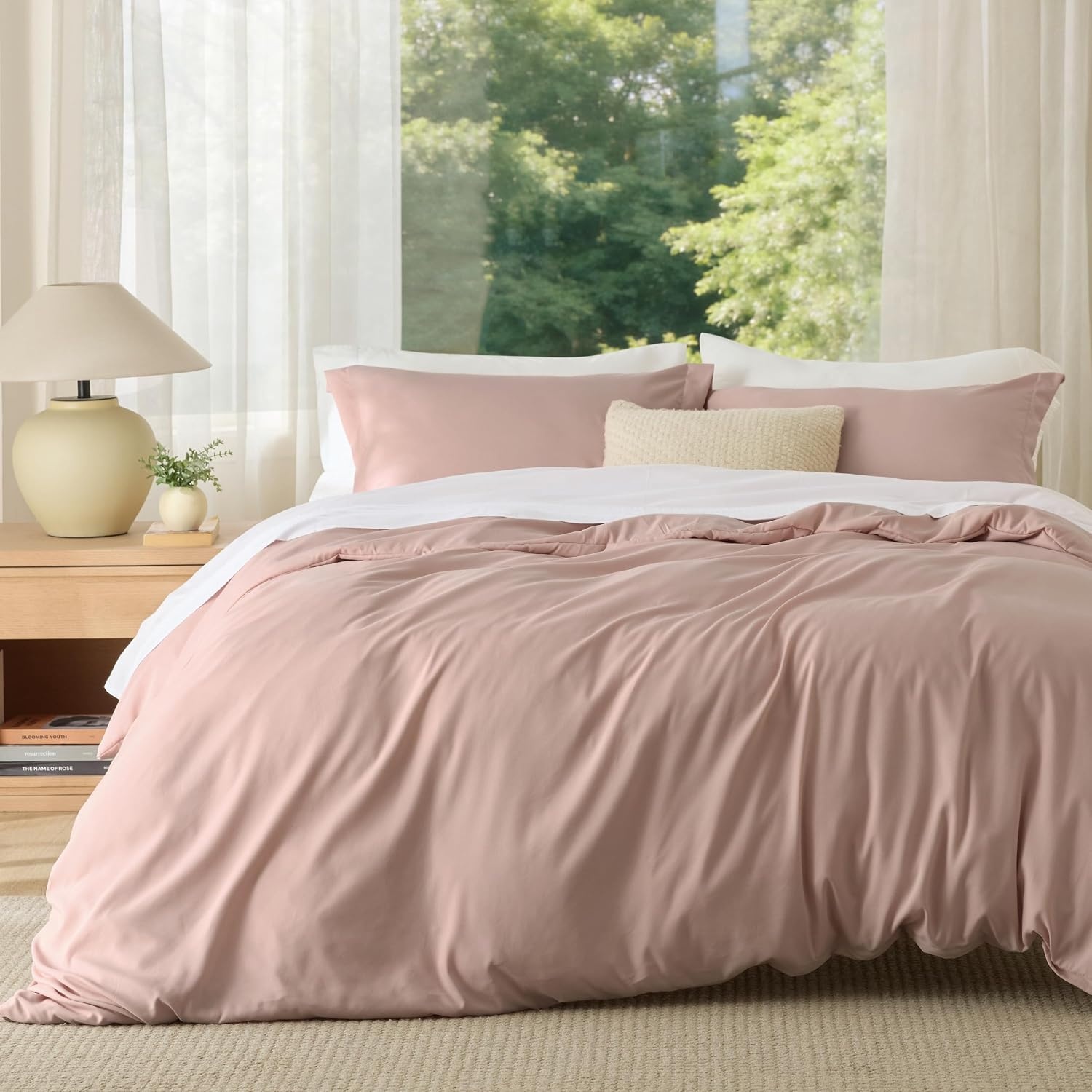 image:imageBedsure Duvet Cover TwinTwin XL Size Soft Double Brushed Bedding Set for Kids amp Adults Zipper Closure 2 Pieces Includes 1 Duvet Cover 68x90 amp 1 Pillow Sham NO Comforter White08 Dusty Rose