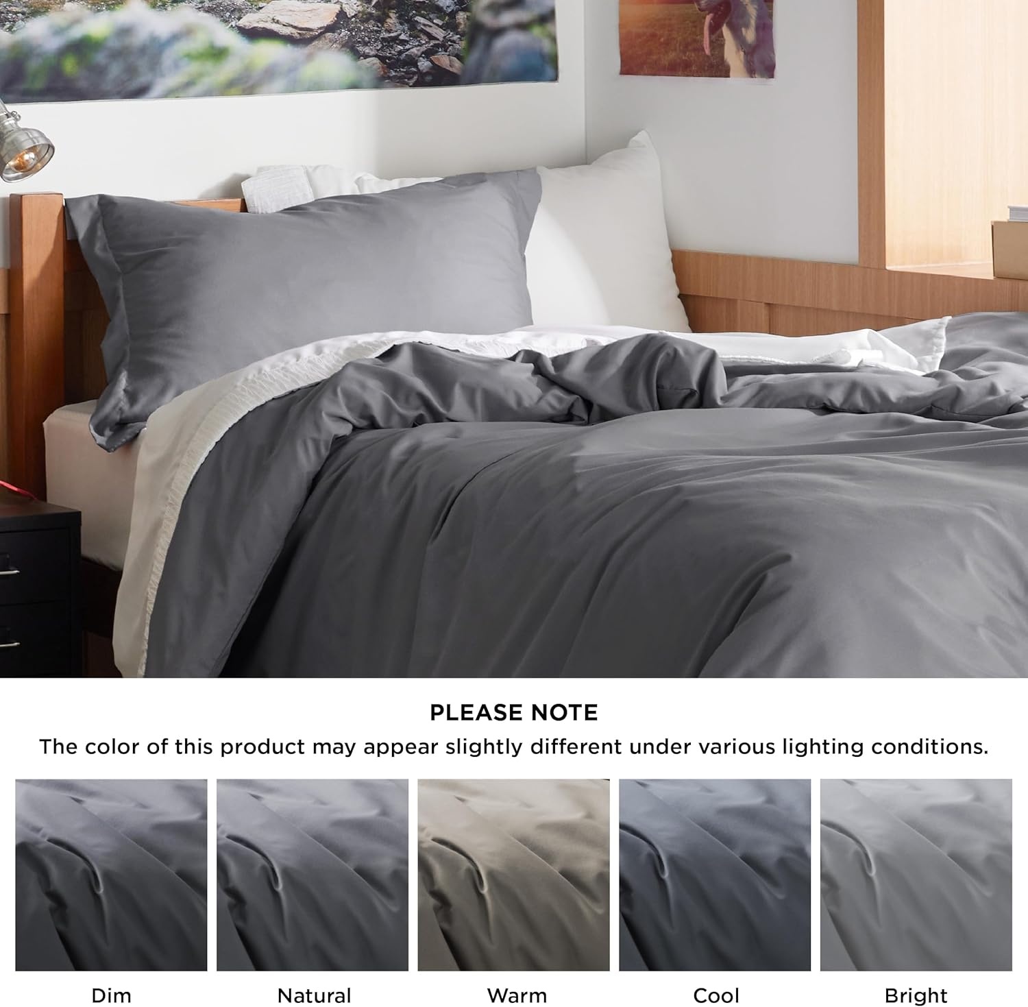 image:imageBedsure Duvet Cover TwinTwin XL Size Soft Double Brushed Bedding Set for Kids amp Adults Zipper Closure 2 Pieces Includes 1 Duvet Cover 68x90 amp 1 Pillow Sham NO Comforter White02 Dark Grey