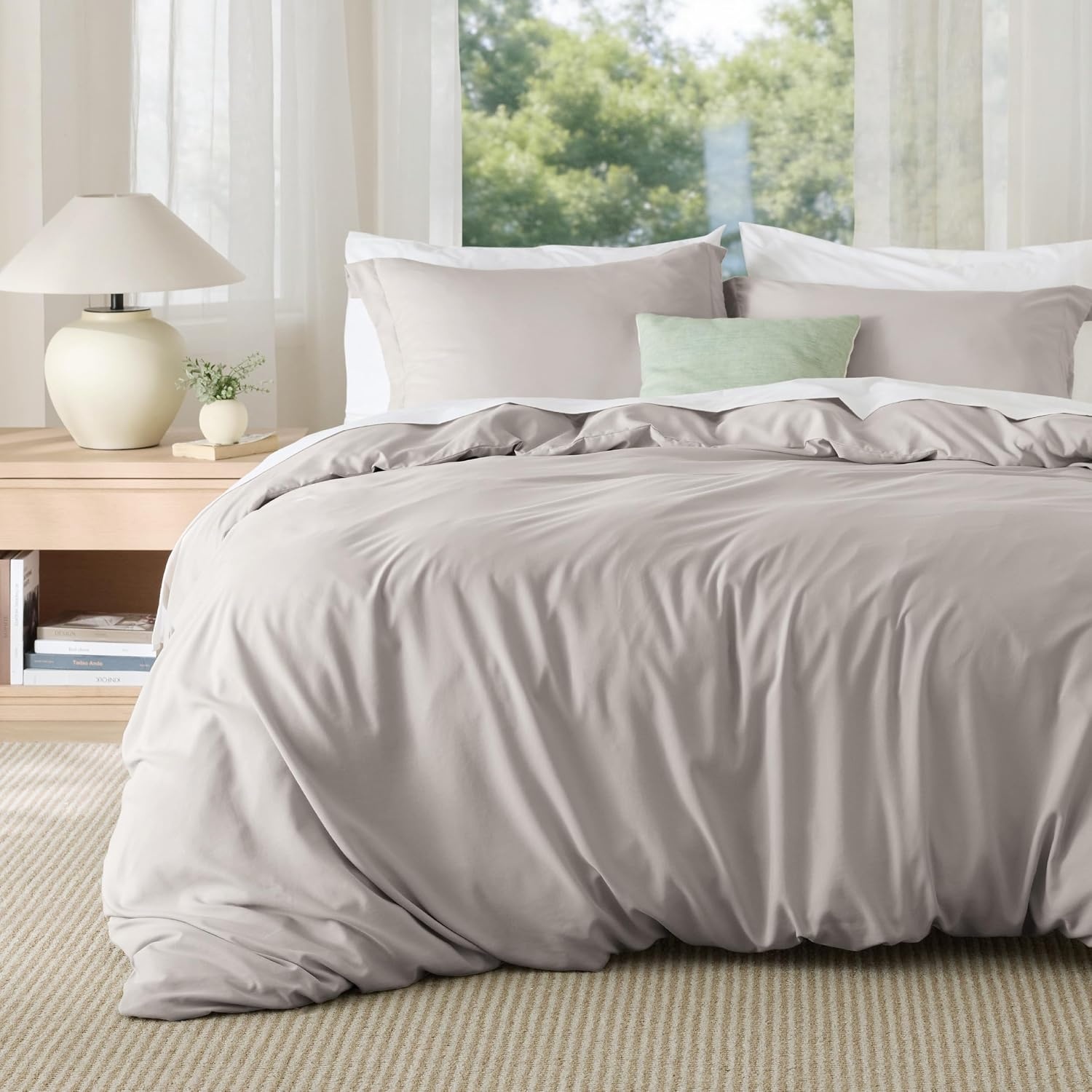 image:imageBedsure Duvet Cover TwinTwin XL Size Soft Double Brushed Bedding Set for Kids amp Adults Zipper Closure 2 Pieces Includes 1 Duvet Cover 68x90 amp 1 Pillow Sham NO Comforter White03 Taupe