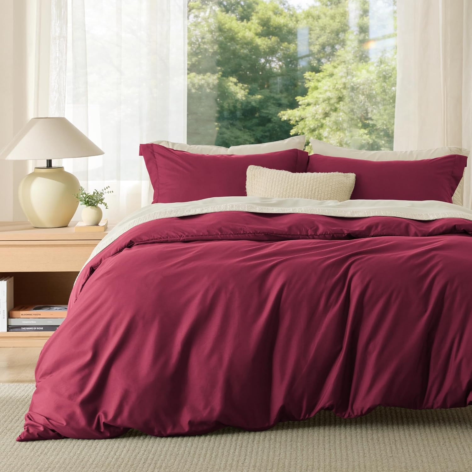 image:imageBedsure Duvet Cover TwinTwin XL Size Soft Double Brushed Bedding Set for Kids amp Adults Zipper Closure 2 Pieces Includes 1 Duvet Cover 68x90 amp 1 Pillow Sham NO Comforter White08 Red