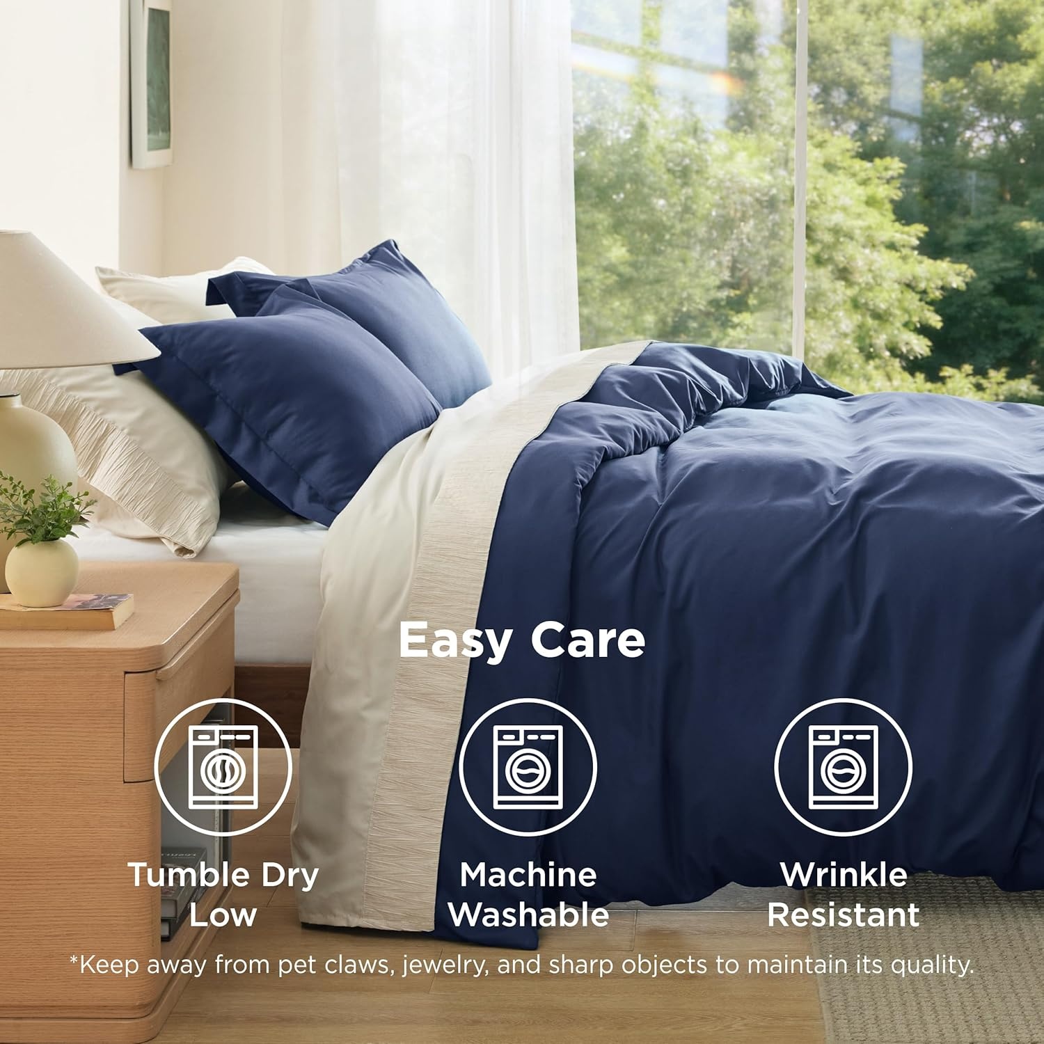 image:imageBedsure Duvet Cover TwinTwin XL Size Soft Double Brushed Bedding Set for Kids amp Adults Zipper Closure 2 Pieces Includes 1 Duvet Cover 68x90 amp 1 Pillow Sham NO Comforter White00 Navy Blue