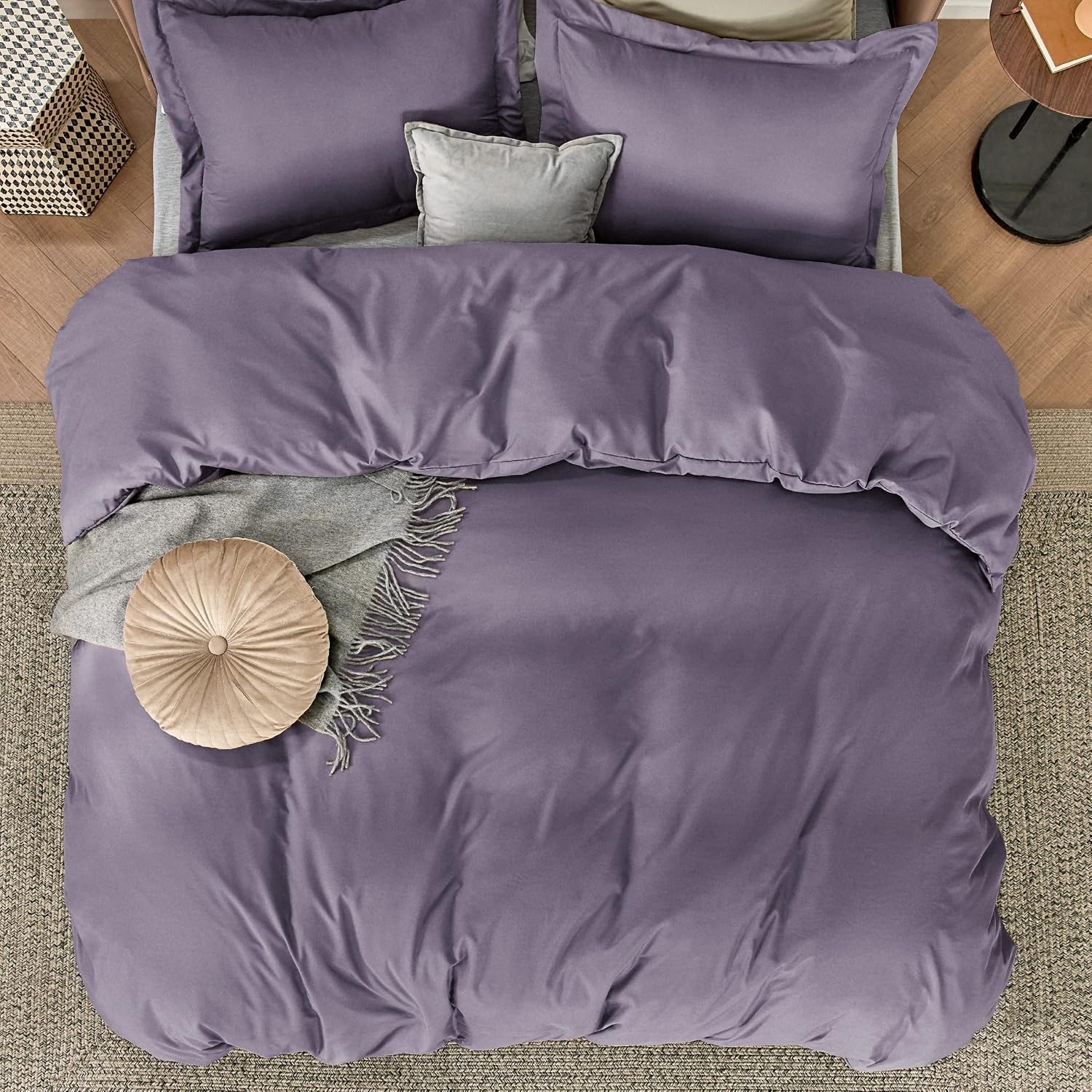image:imageBedsure Duvet Cover TwinTwin XL Size Soft Double Brushed Bedding Set for Kids amp Adults Zipper Closure 2 Pieces Includes 1 Duvet Cover 68x90 amp 1 Pillow Sham NO Comforter White05 Dusty Purple