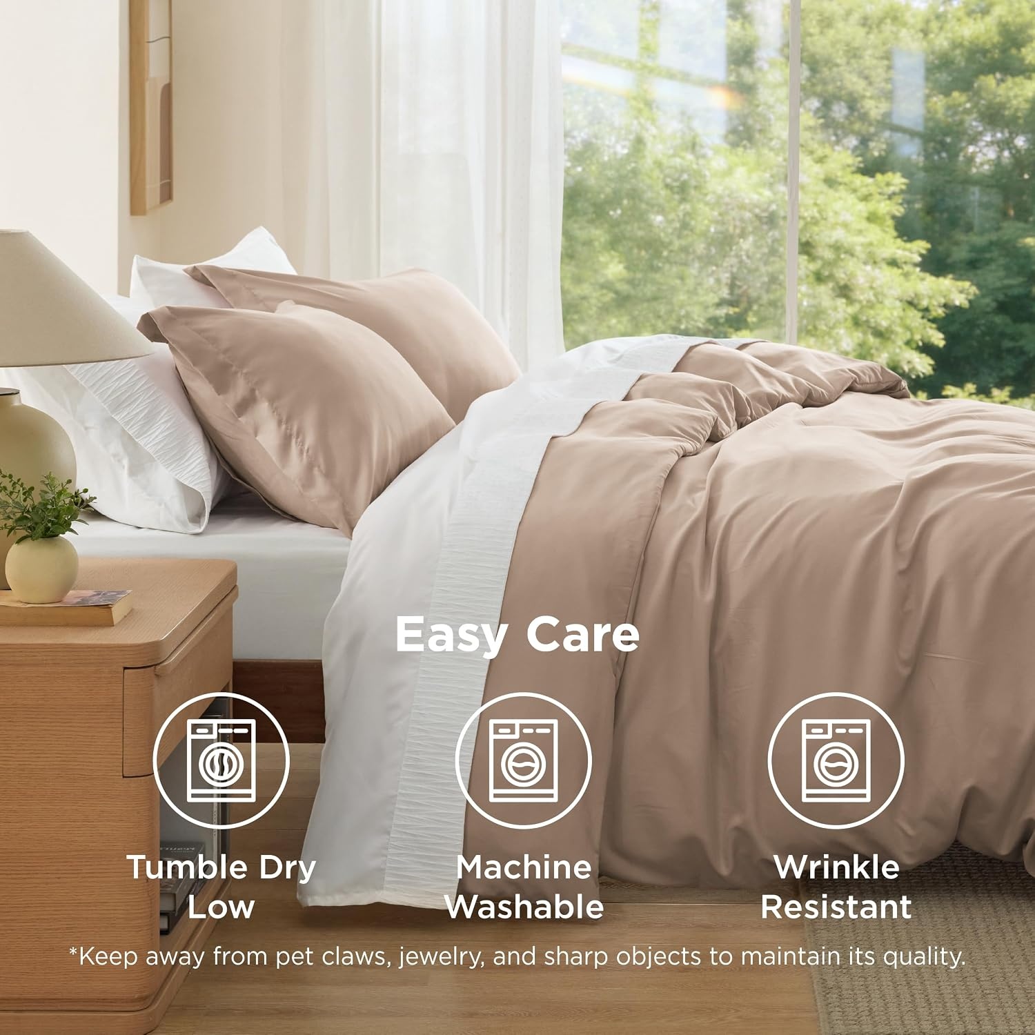 image:imageBedsure Duvet Cover TwinTwin XL Size Soft Double Brushed Bedding Set for Kids amp Adults Zipper Closure 2 Pieces Includes 1 Duvet Cover 68x90 amp 1 Pillow Sham NO Comforter White07 Light Khaki