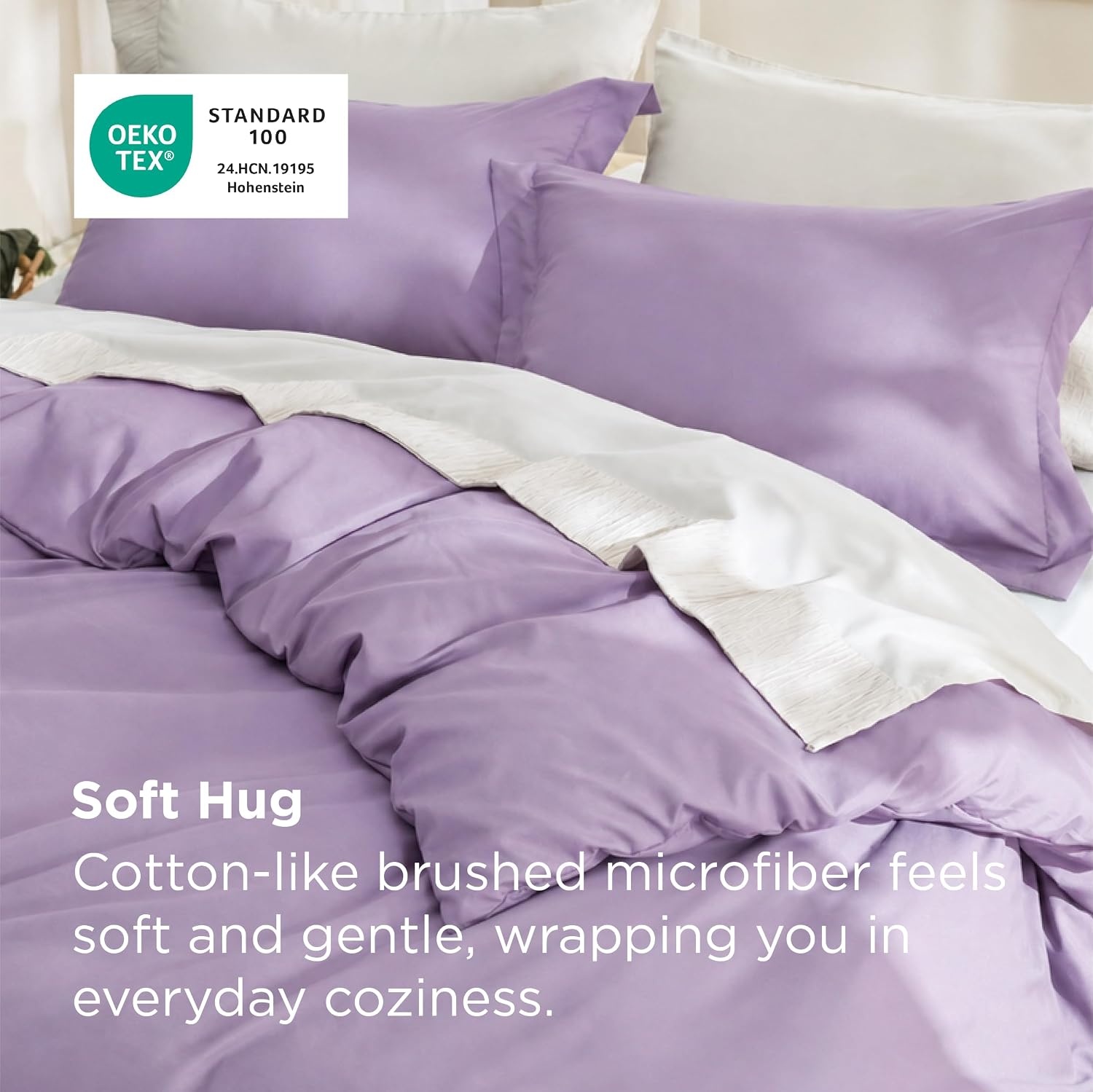 image:imageBedsure Duvet Cover TwinTwin XL Size Soft Double Brushed Bedding Set for Kids amp Adults Zipper Closure 2 Pieces Includes 1 Duvet Cover 68x90 amp 1 Pillow Sham NO Comforter White05 Light Purple