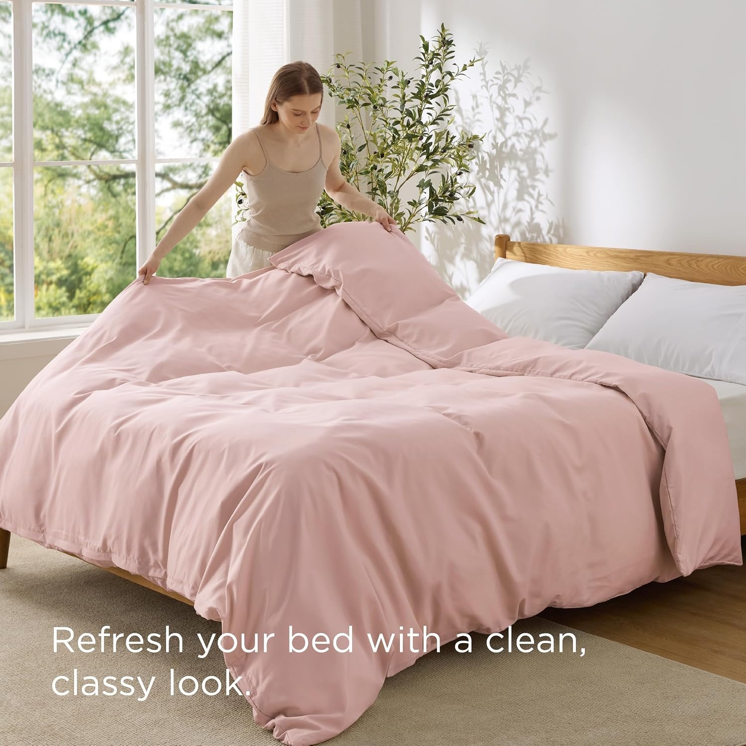 image:imageBedsure Duvet Cover TwinTwin XL Size Soft Double Brushed Bedding Set for Kids amp Adults Zipper Closure 2 Pieces Includes 1 Duvet Cover 68x90 amp 1 Pillow Sham NO Comforter White08 Blush Pink