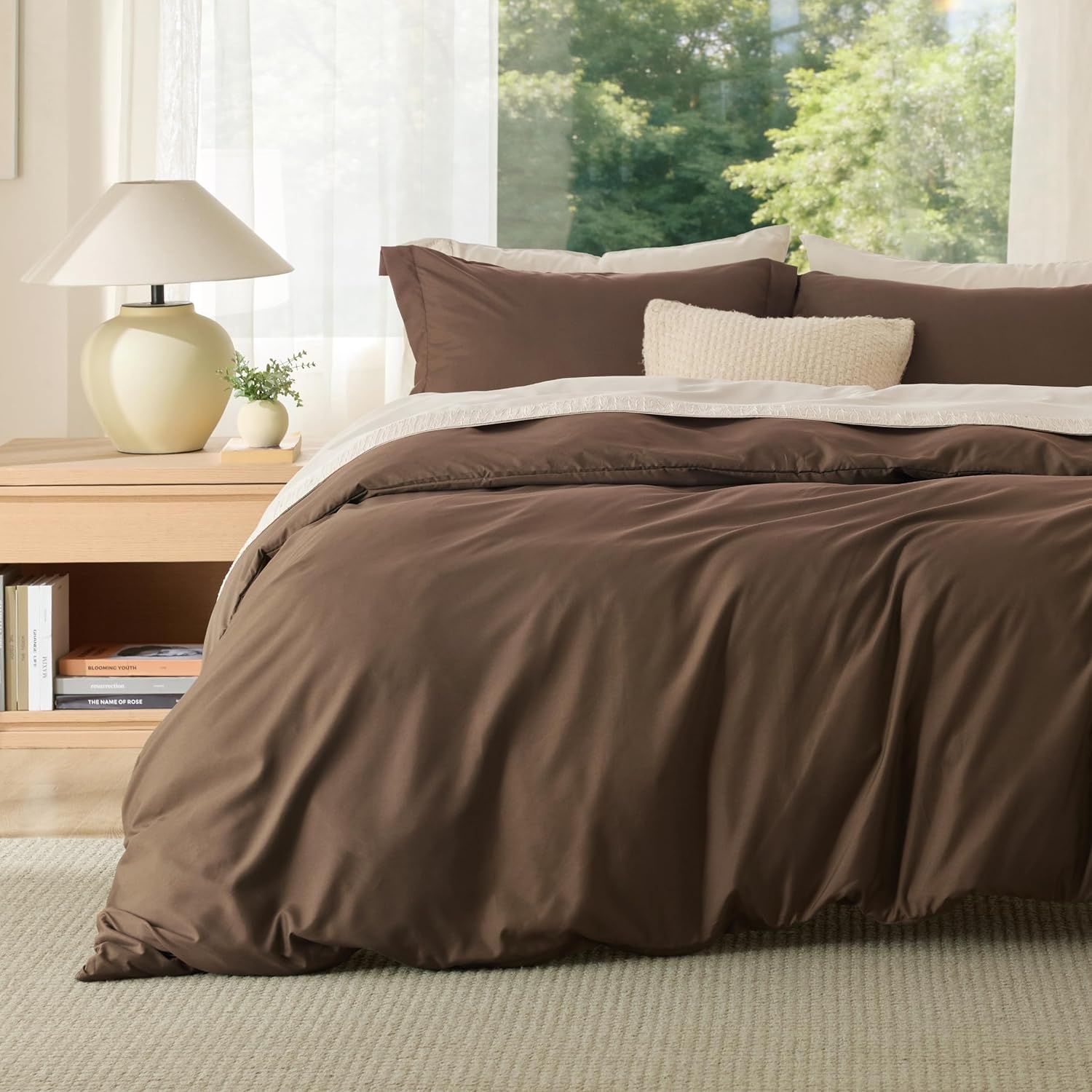 image:imageBedsure Duvet Cover TwinTwin XL Size Soft Double Brushed Bedding Set for Kids amp Adults Zipper Closure 2 Pieces Includes 1 Duvet Cover 68x90 amp 1 Pillow Sham NO Comforter White07 Dark Brown