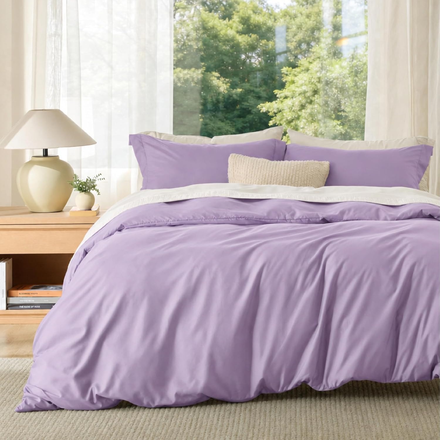 image:imageBedsure Duvet Cover TwinTwin XL Size Soft Double Brushed Bedding Set for Kids amp Adults Zipper Closure 2 Pieces Includes 1 Duvet Cover 68x90 amp 1 Pillow Sham NO Comforter White05 Light Purple