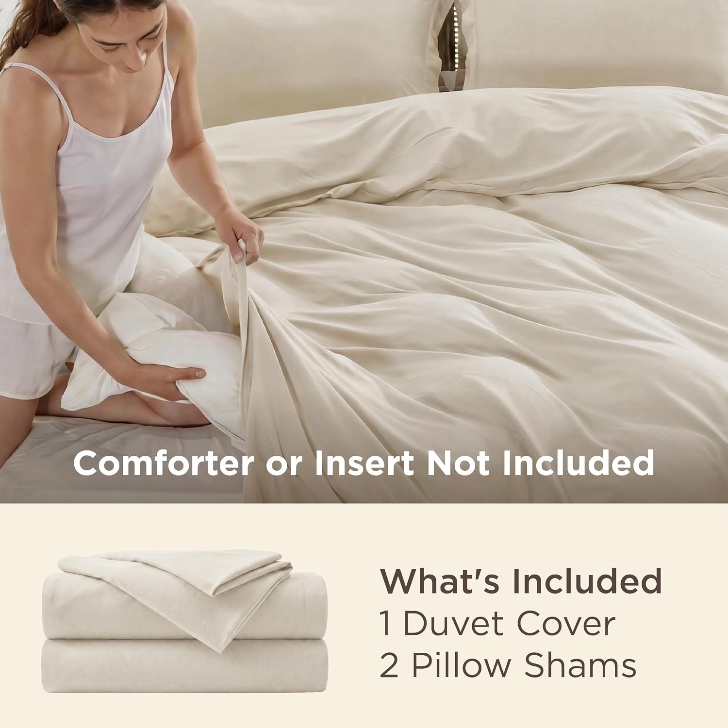 image:imageBedsure Duvet Cover TwinTwin XL Size Soft Double Brushed Bedding Set for Kids amp Adults Zipper Closure 2 Pieces Includes 1 Duvet Cover 68x90 amp 1 Pillow Sham NO Comforter White03 Light Beige