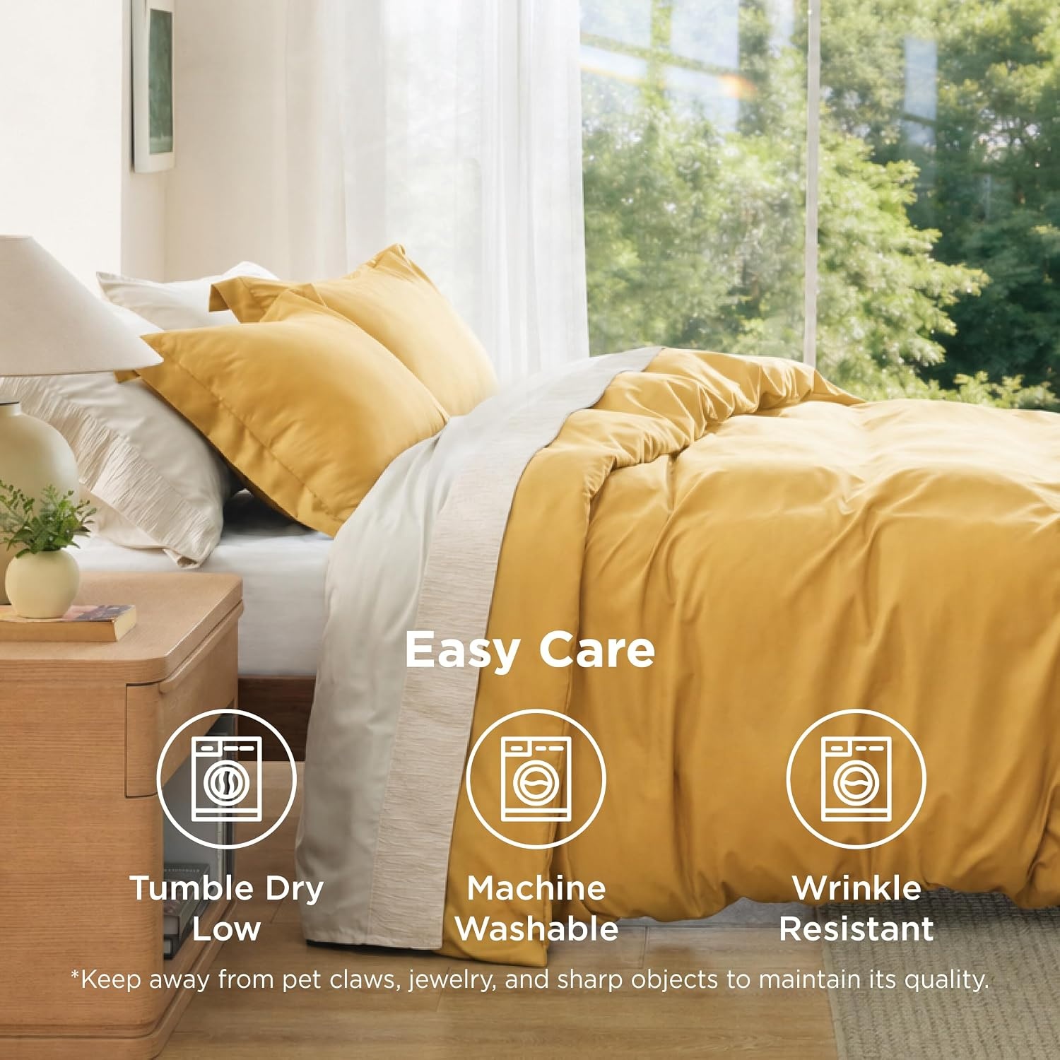 image:imageBedsure Duvet Cover TwinTwin XL Size Soft Double Brushed Bedding Set for Kids amp Adults Zipper Closure 2 Pieces Includes 1 Duvet Cover 68x90 amp 1 Pillow Sham NO Comforter White09 Golden Yellow