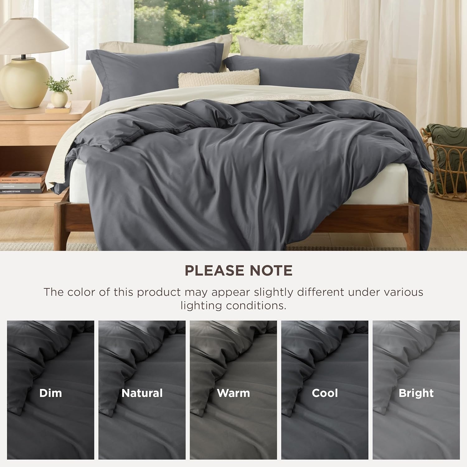 image:imageBedsure Duvet Cover TwinTwin XL Size Soft Double Brushed Bedding Set for Kids amp Adults Zipper Closure 2 Pieces Includes 1 Duvet Cover 68x90 amp 1 Pillow Sham NO Comforter White02 Dark Grey