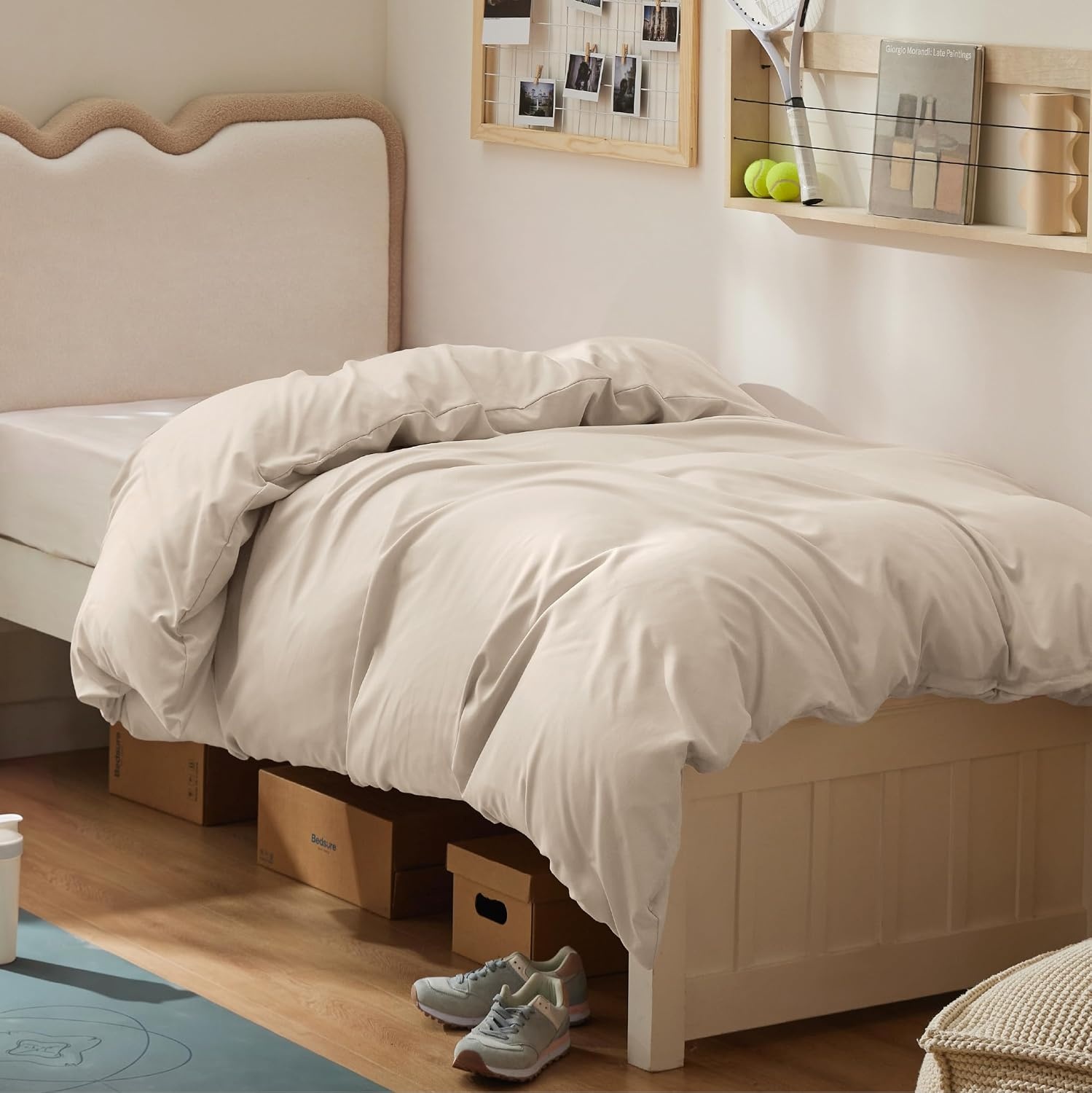image:imageBedsure Duvet Cover TwinTwin XL Size Soft Double Brushed Bedding Set for Kids amp Adults Zipper Closure 2 Pieces Includes 1 Duvet Cover 68x90 amp 1 Pillow Sham NO Comforter White00 Beige