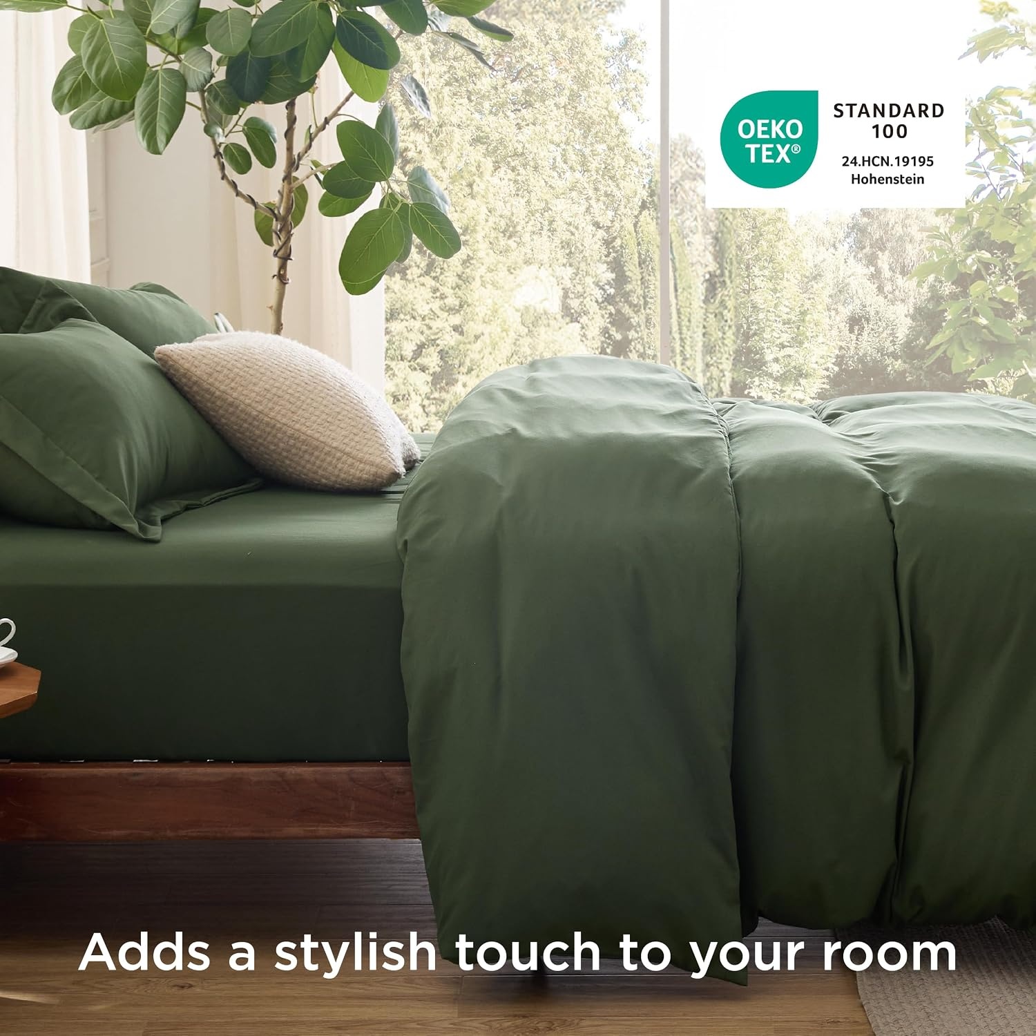 image:imageBedsure Duvet Cover TwinTwin XL Size Soft Double Brushed Bedding Set for Kids amp Adults Zipper Closure 2 Pieces Includes 1 Duvet Cover 68x90 amp 1 Pillow Sham NO Comforter White02 Olive Green